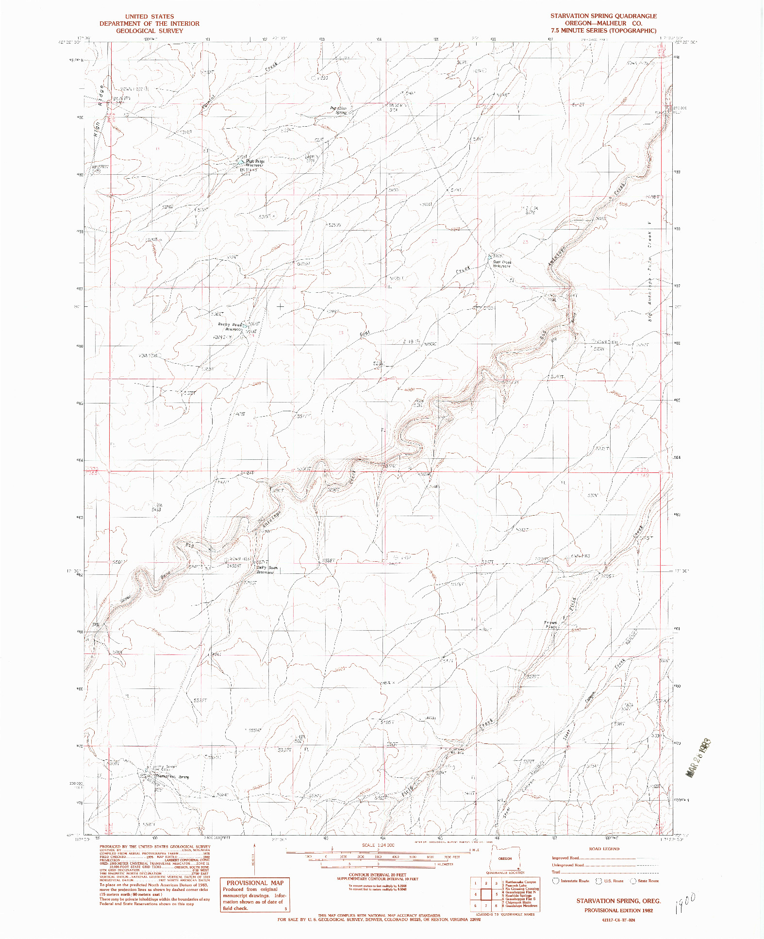 USGS 1:24000-SCALE QUADRANGLE FOR STARVATION SPRING, OR 1982