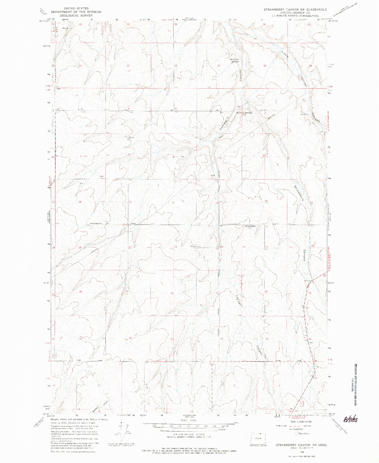 USGS 1:24000-SCALE QUADRANGLE FOR STRAWBERRY CANYON SW, OR 1968