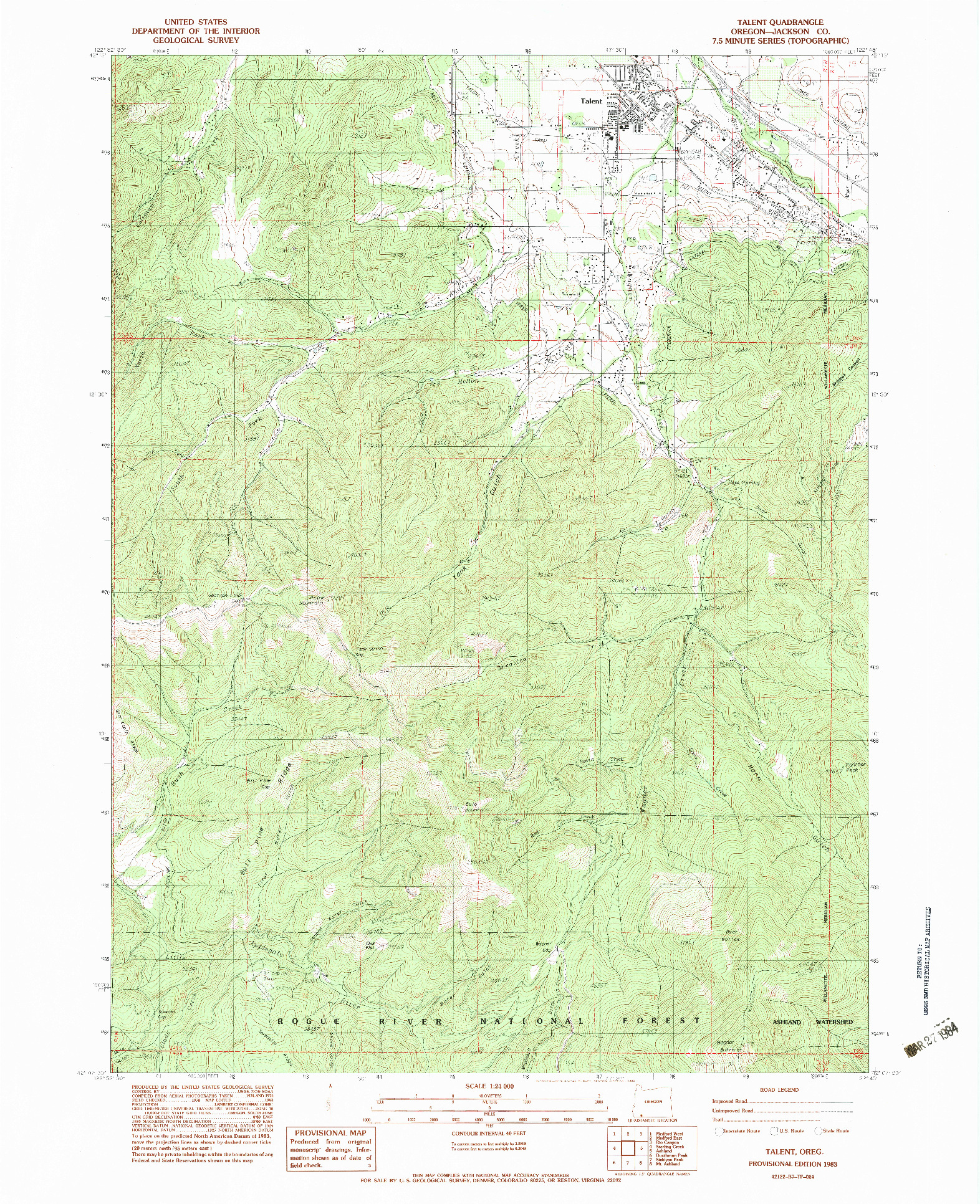 USGS 1:24000-SCALE QUADRANGLE FOR TALENT, OR 1983