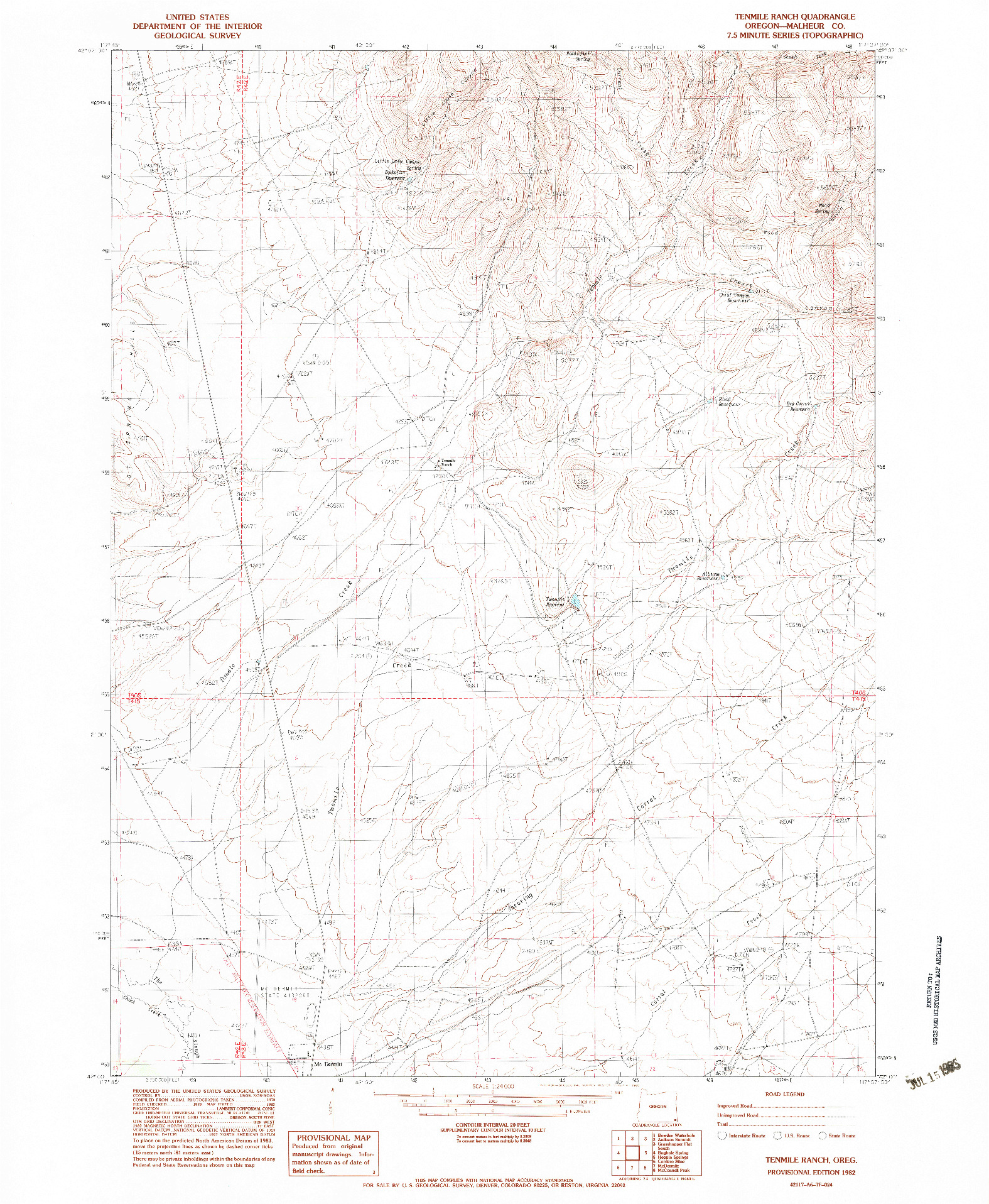 USGS 1:24000-SCALE QUADRANGLE FOR TENMILE RANCH, OR 1982