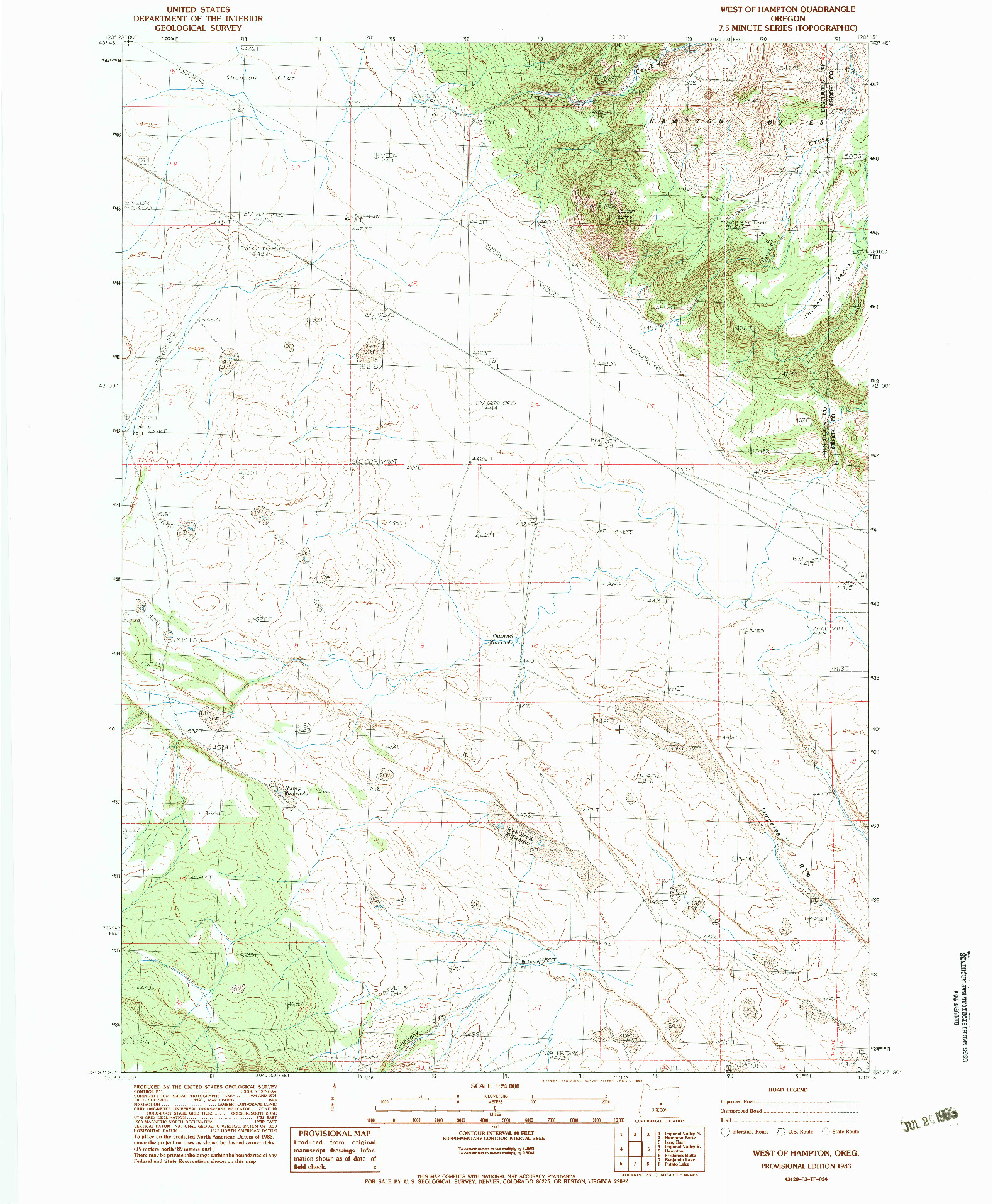 USGS 1:24000-SCALE QUADRANGLE FOR WEST OF HAMPTON, OR 1983