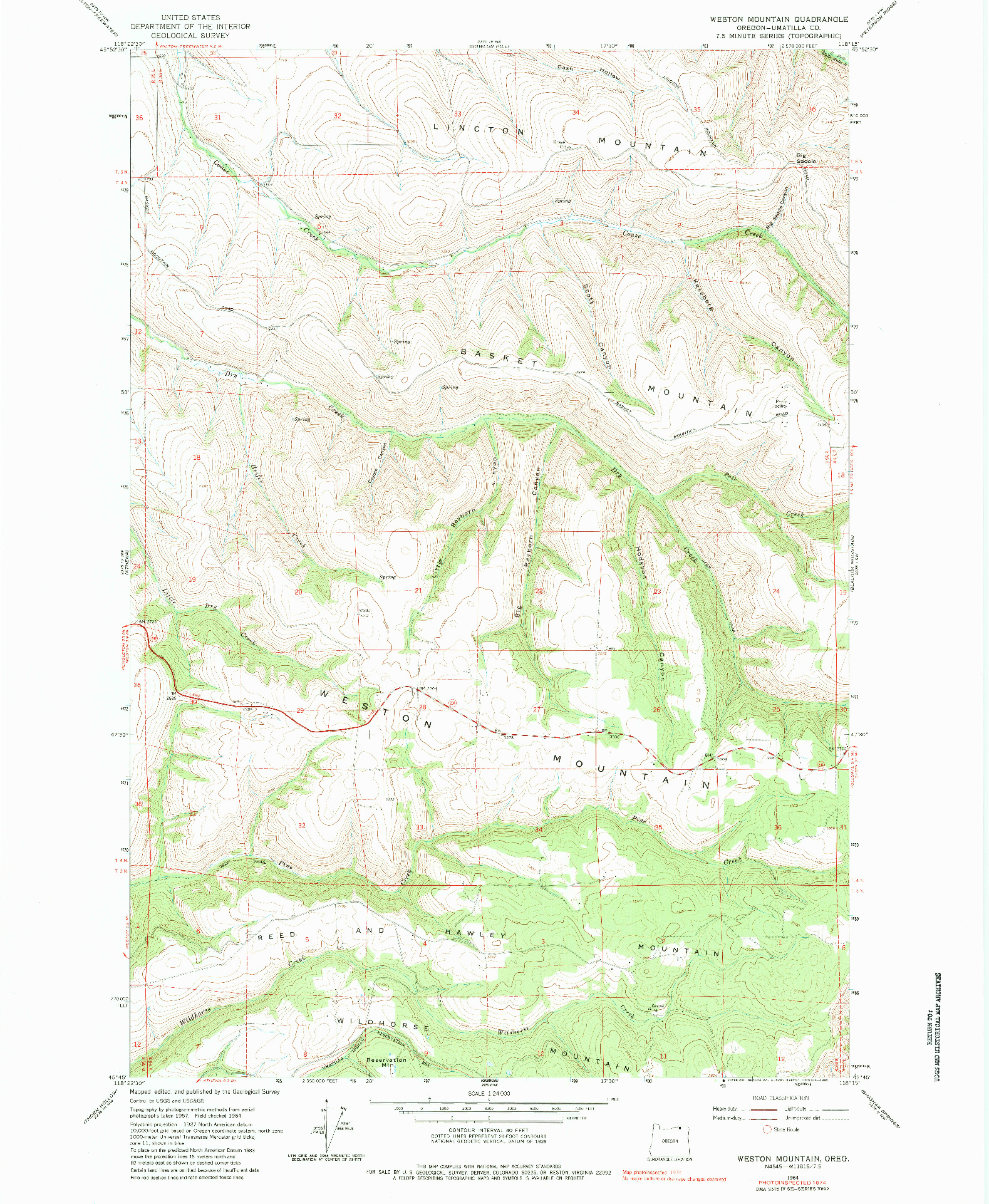 USGS 1:24000-SCALE QUADRANGLE FOR WESTON MOUNTAIN, OR 1964