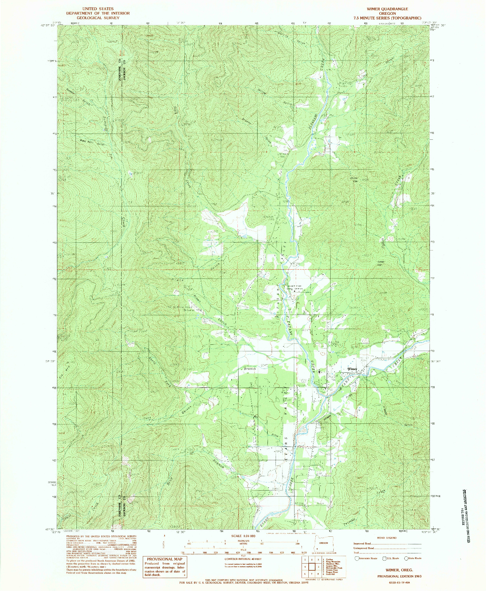 USGS 1:24000-SCALE QUADRANGLE FOR WIMER, OR 1983