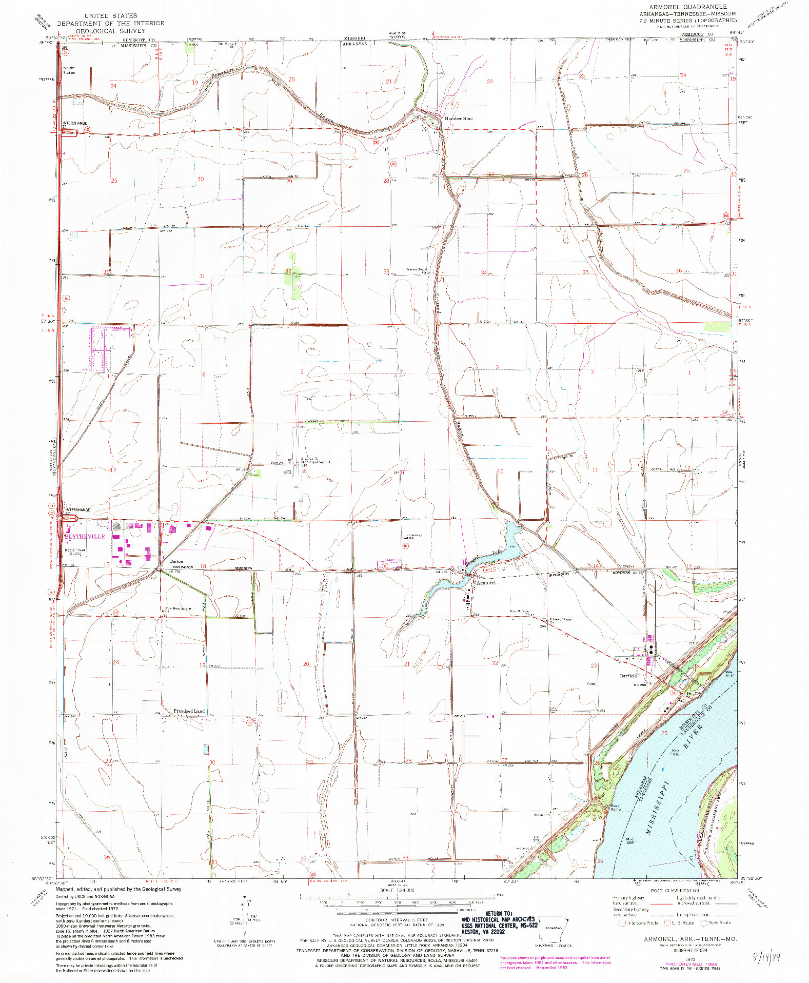 USGS 1:24000-SCALE QUADRANGLE FOR ARMOREL, AR 1972