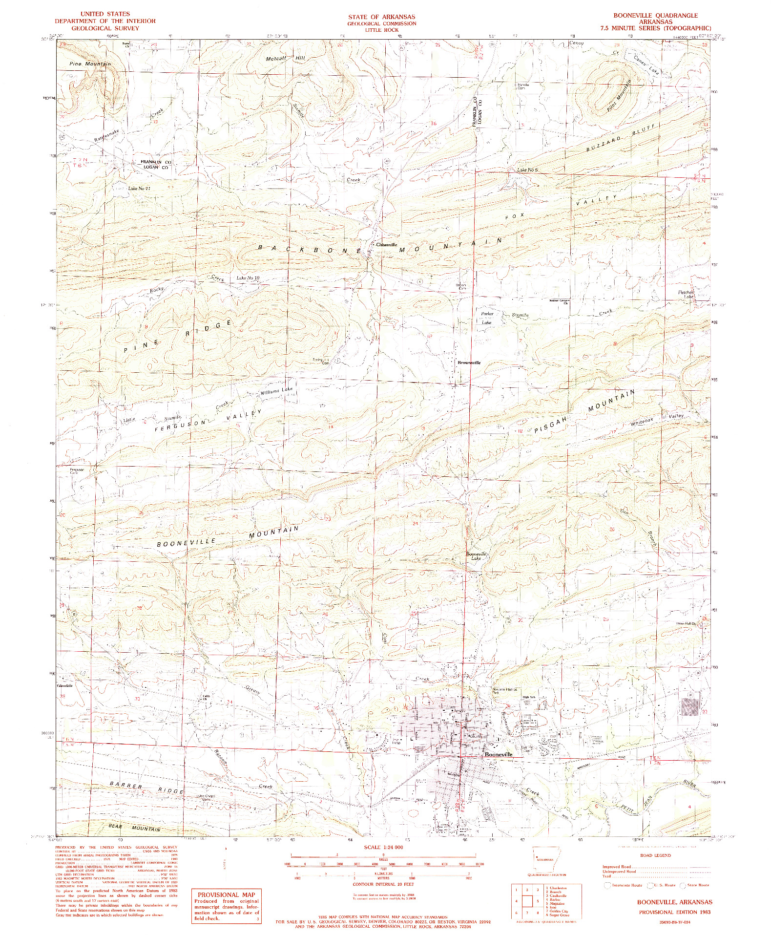 USGS 1:24000-SCALE QUADRANGLE FOR BOONEVILLE, AR 1983