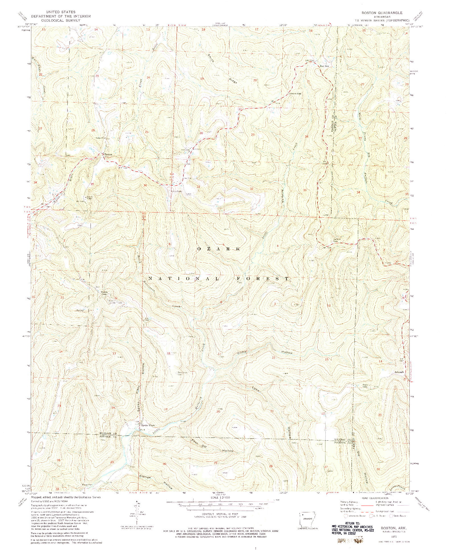 USGS 1:24000-SCALE QUADRANGLE FOR BOSTON, AR 1973