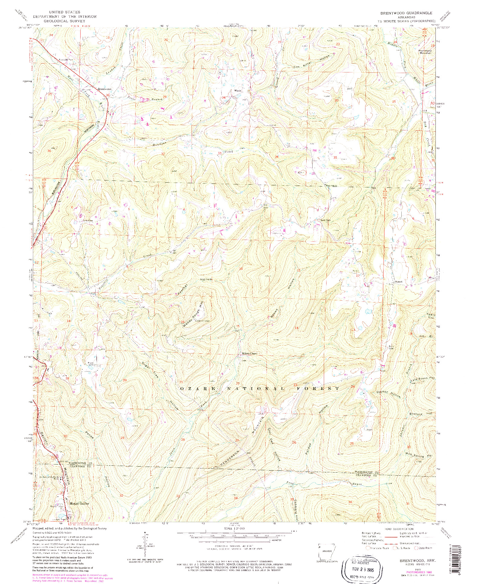 USGS 1:24000-SCALE QUADRANGLE FOR BRENTWOOD, AR 1973