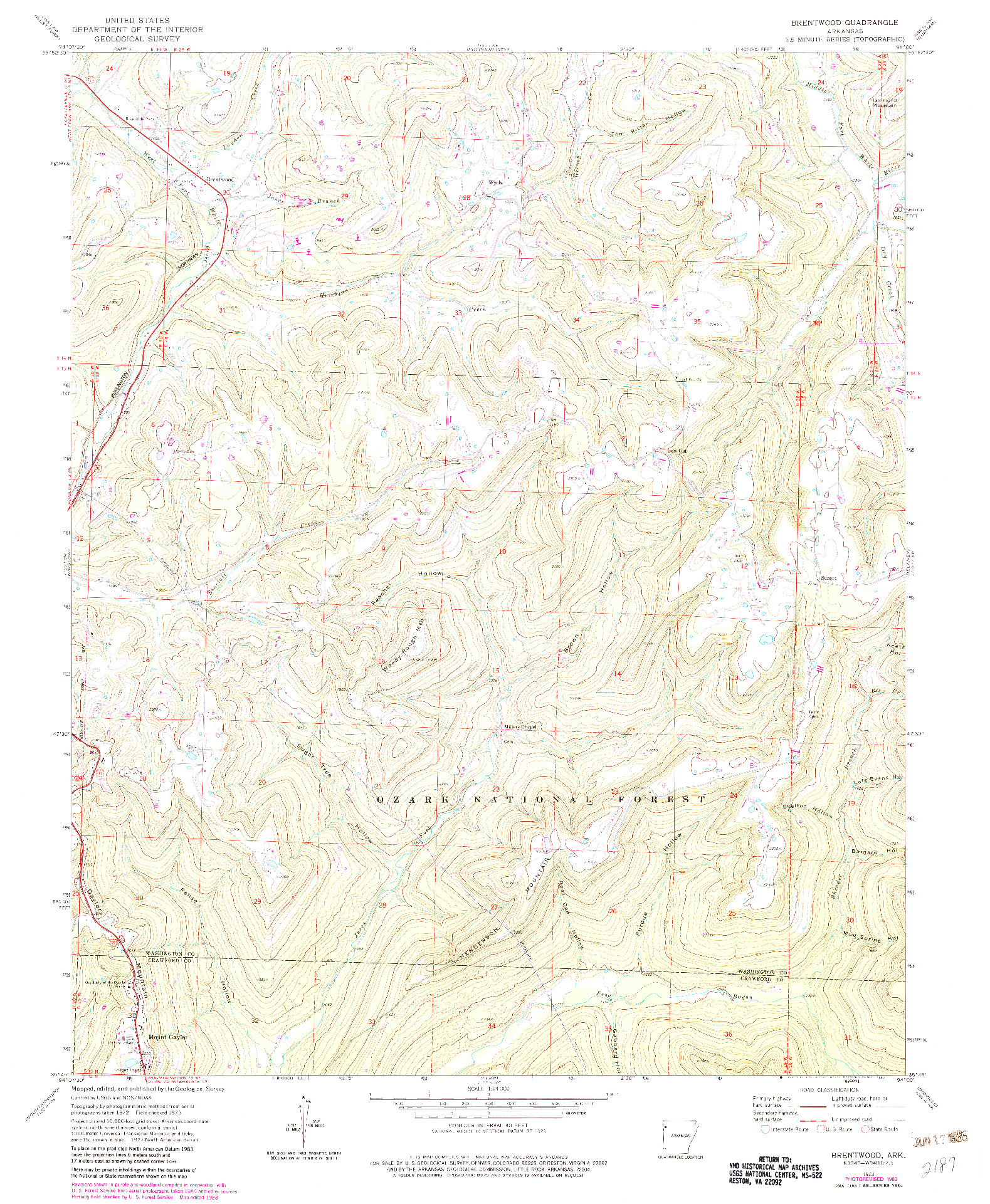 USGS 1:24000-SCALE QUADRANGLE FOR BRENTWOOD, AR 1973