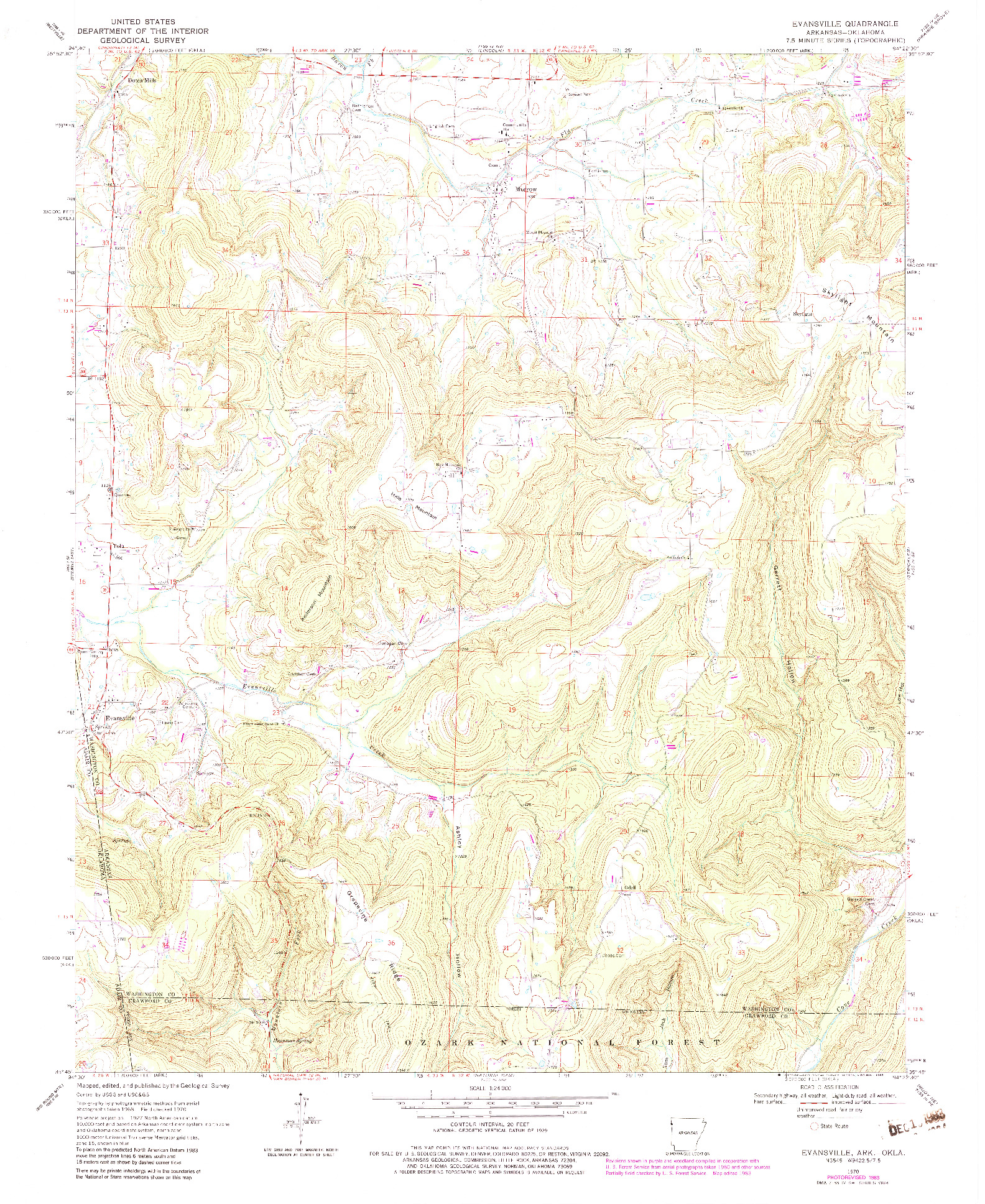 USGS 1:24000-SCALE QUADRANGLE FOR EVANSVILLE, AR 1970