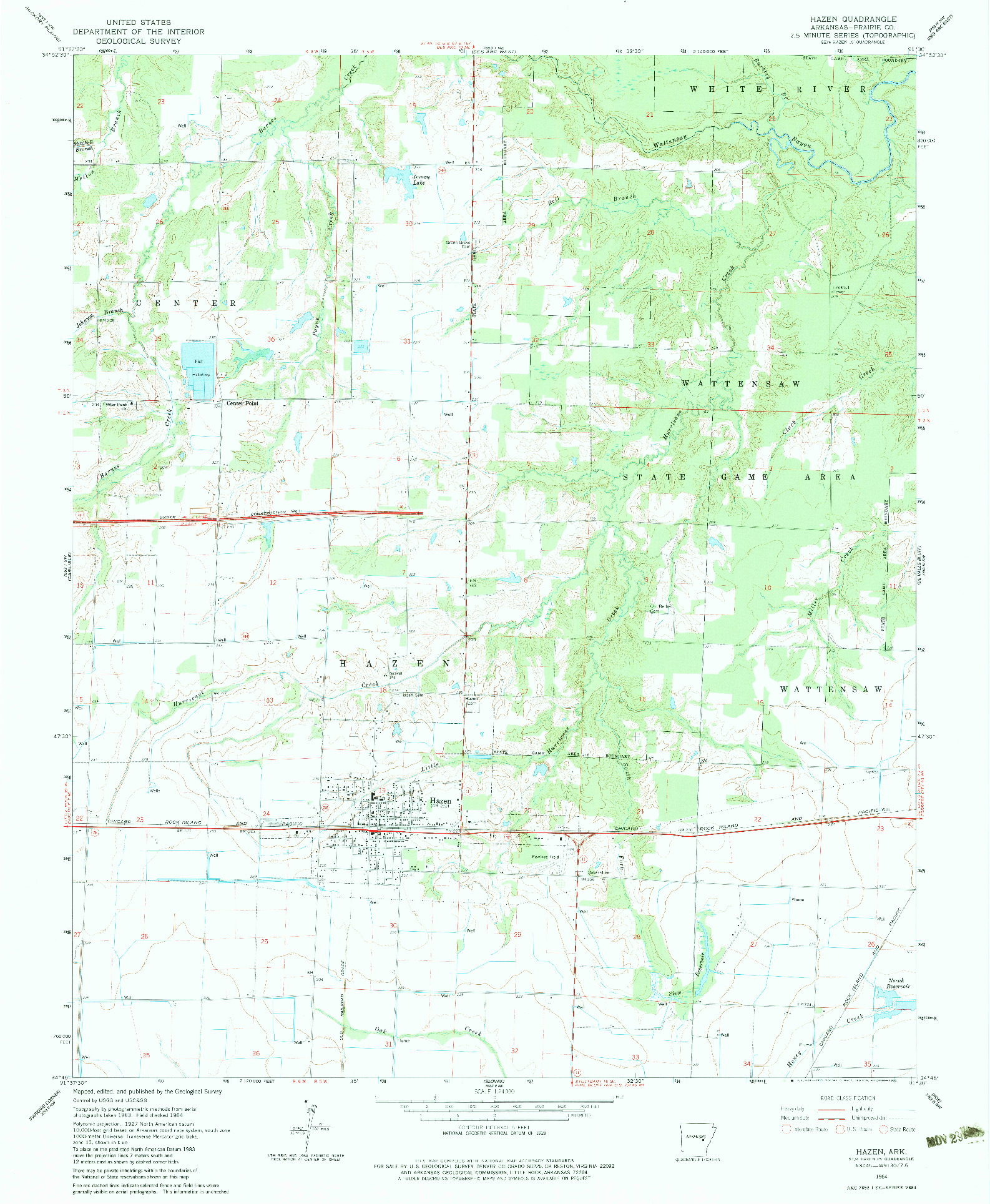 USGS 1:24000-SCALE QUADRANGLE FOR HAZEN, AR 1964