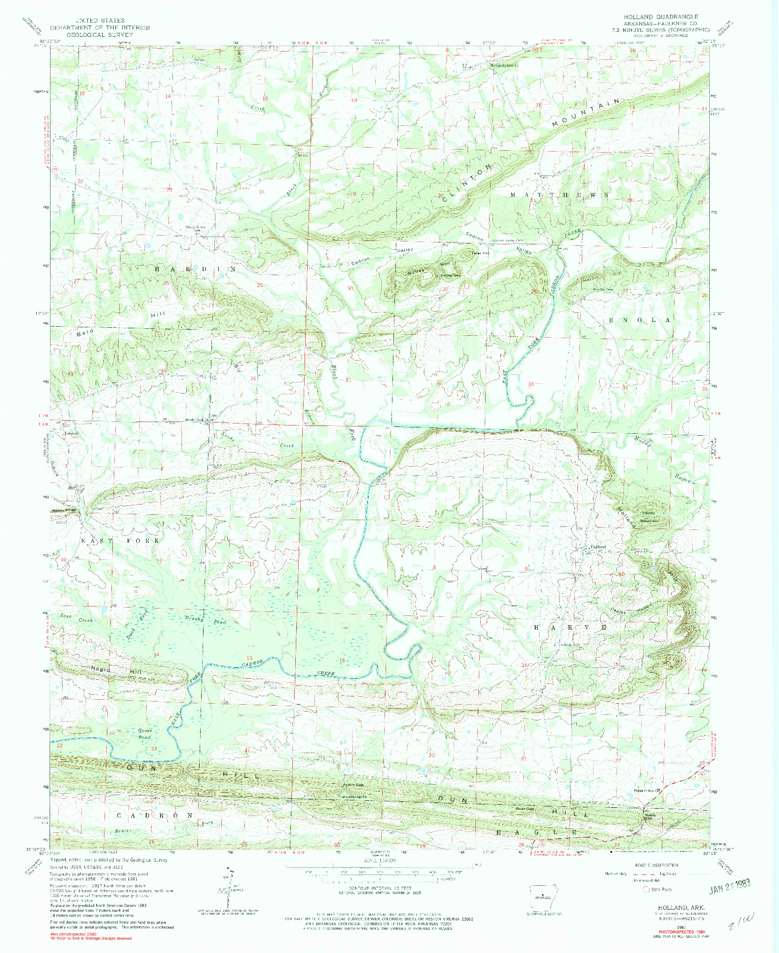 USGS 1:24000-SCALE QUADRANGLE FOR HOLLAND, AR 1961