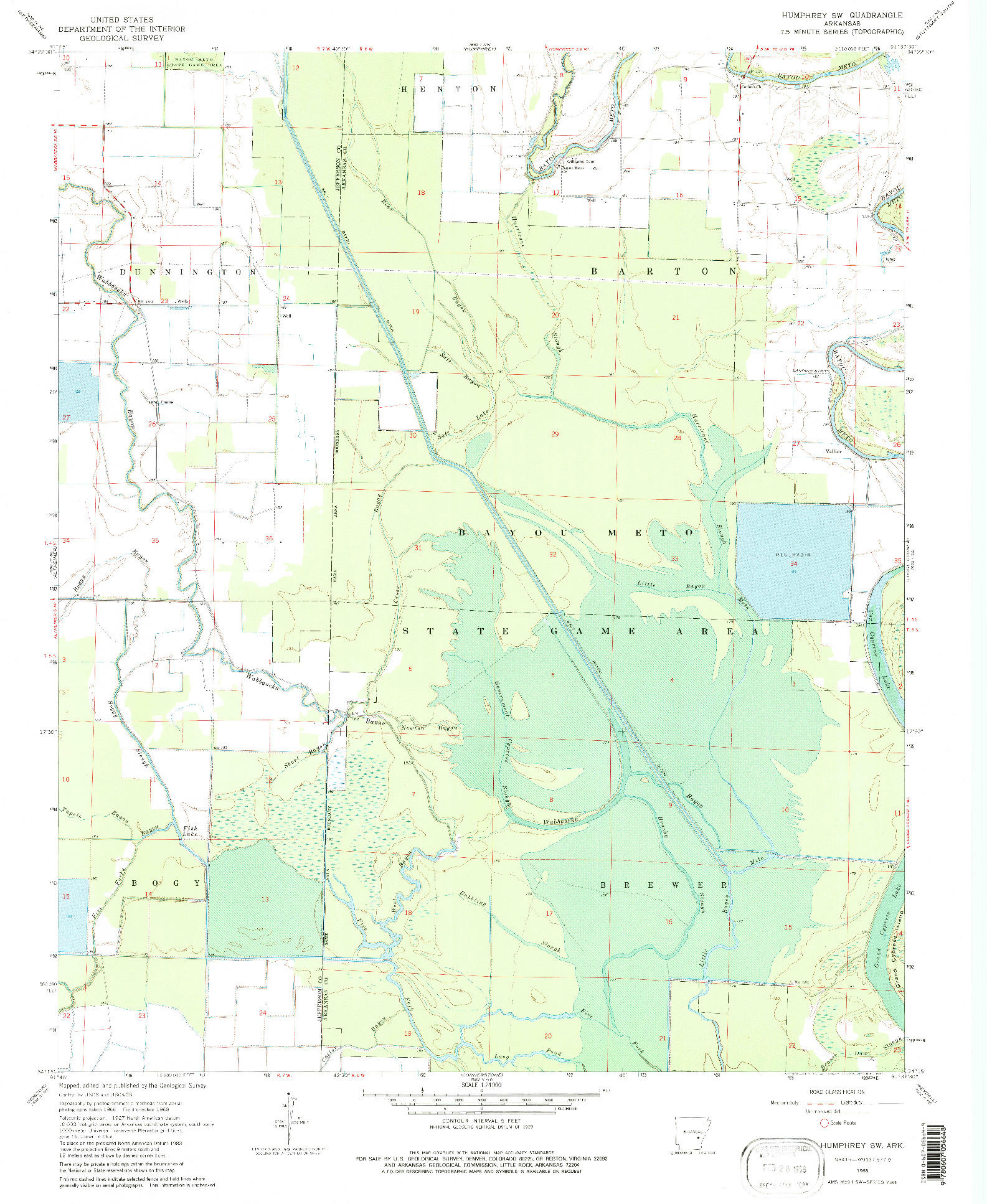 USGS 1:24000-SCALE QUADRANGLE FOR HUMPHREY SW, AR 1968