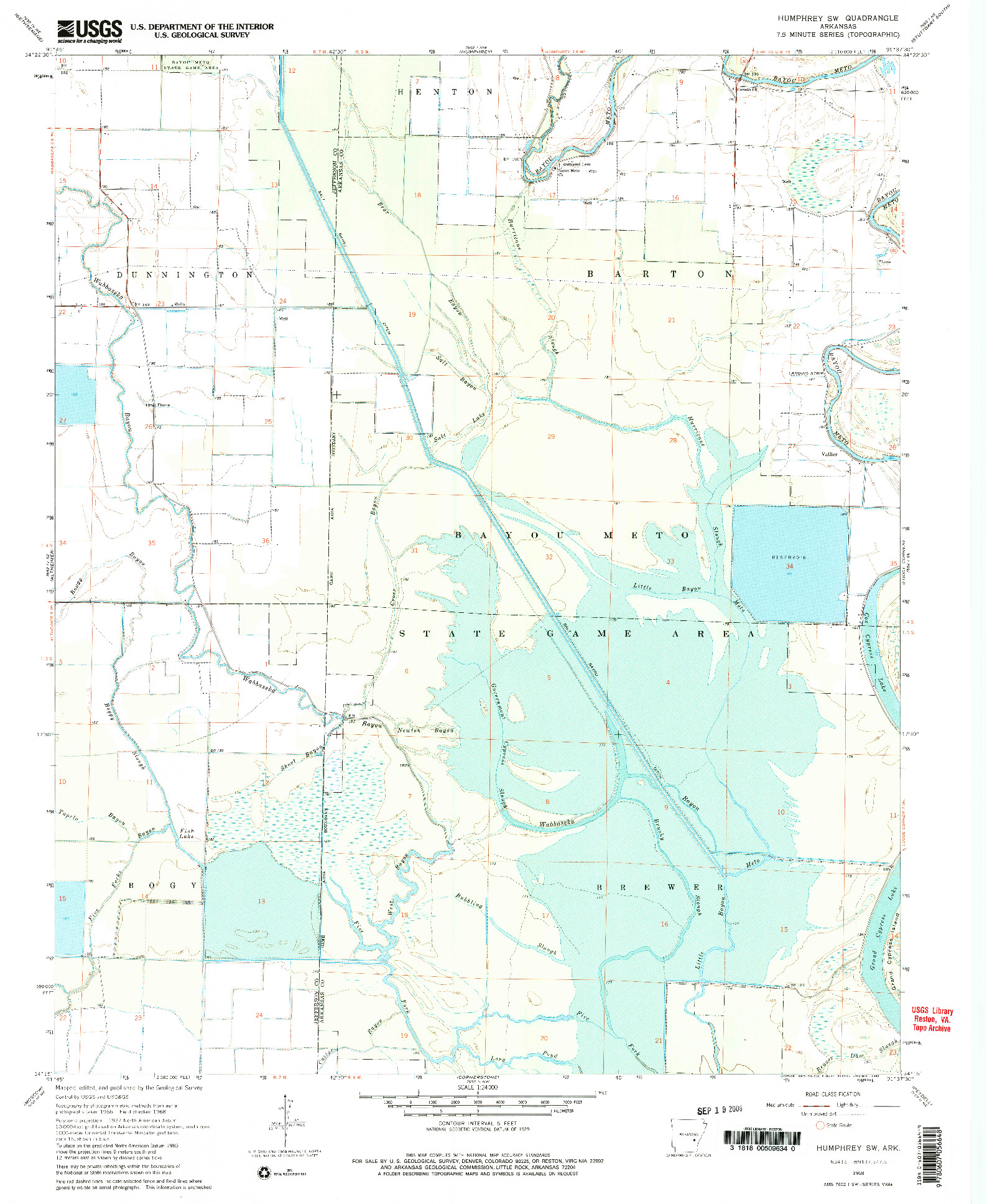 USGS 1:24000-SCALE QUADRANGLE FOR HUMPHREY SW, AR 1968