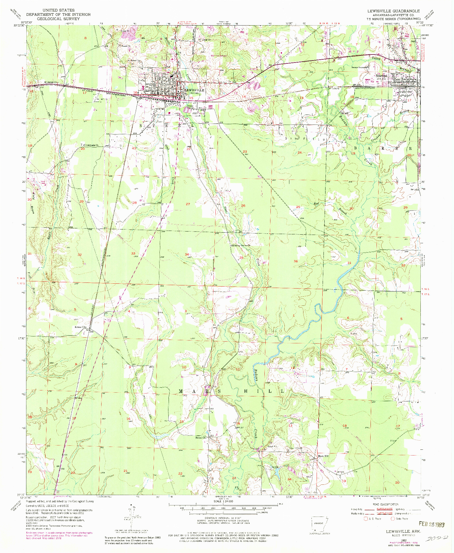 USGS 1:24000-SCALE QUADRANGLE FOR LEWISVILLE, AR 1952