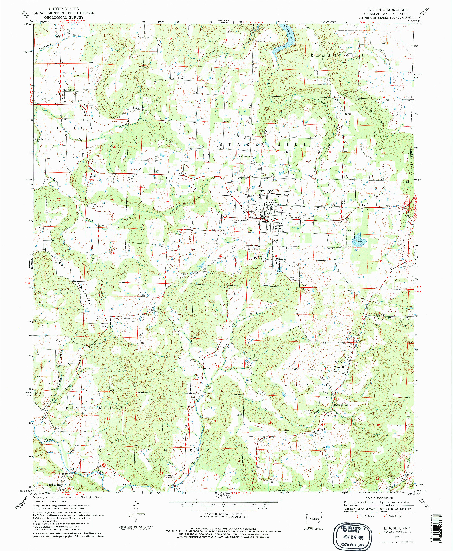 USGS 1:24000-SCALE QUADRANGLE FOR LINCOLN, AR 1970