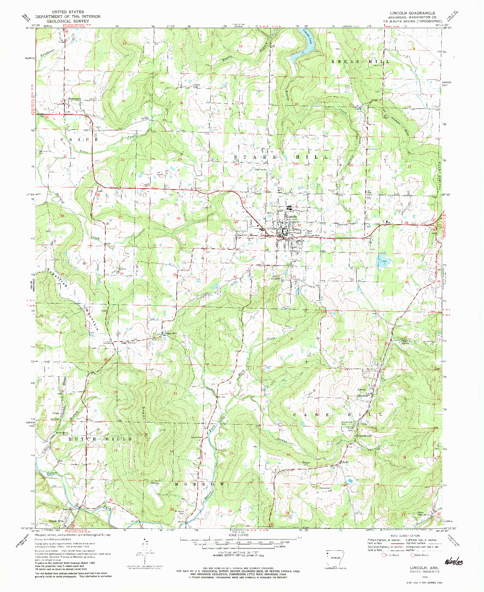 USGS 1:24000-SCALE QUADRANGLE FOR LINCOLN, AR 1970