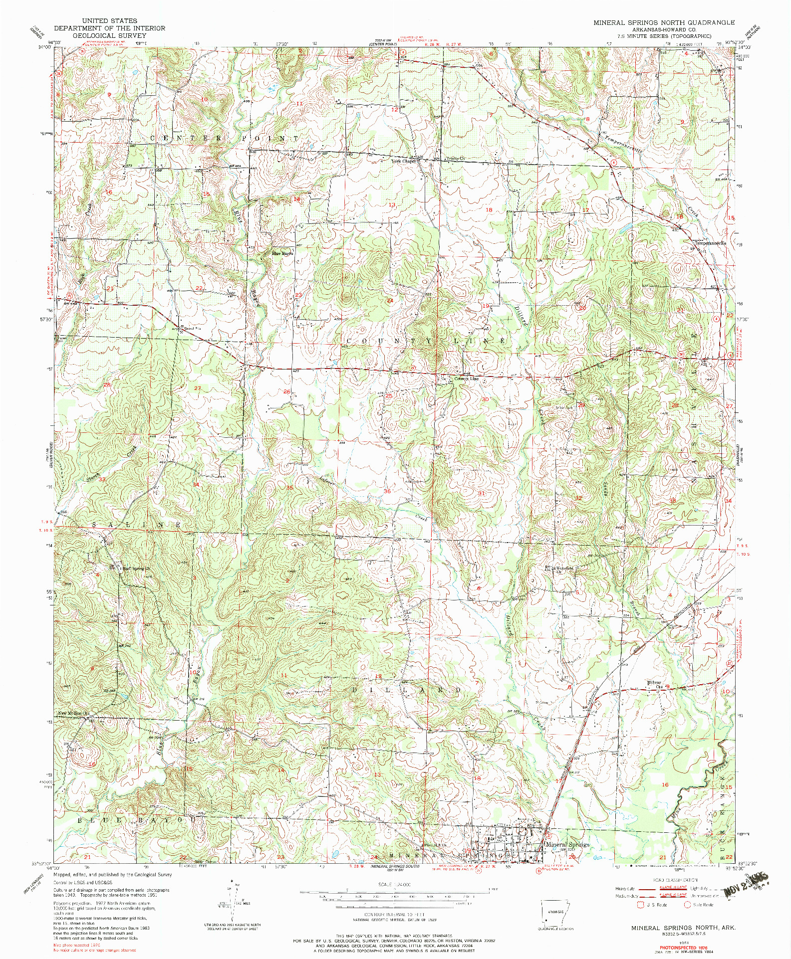 USGS 1:24000-SCALE QUADRANGLE FOR MINERAL SPRINGS NORTH, AR 1951