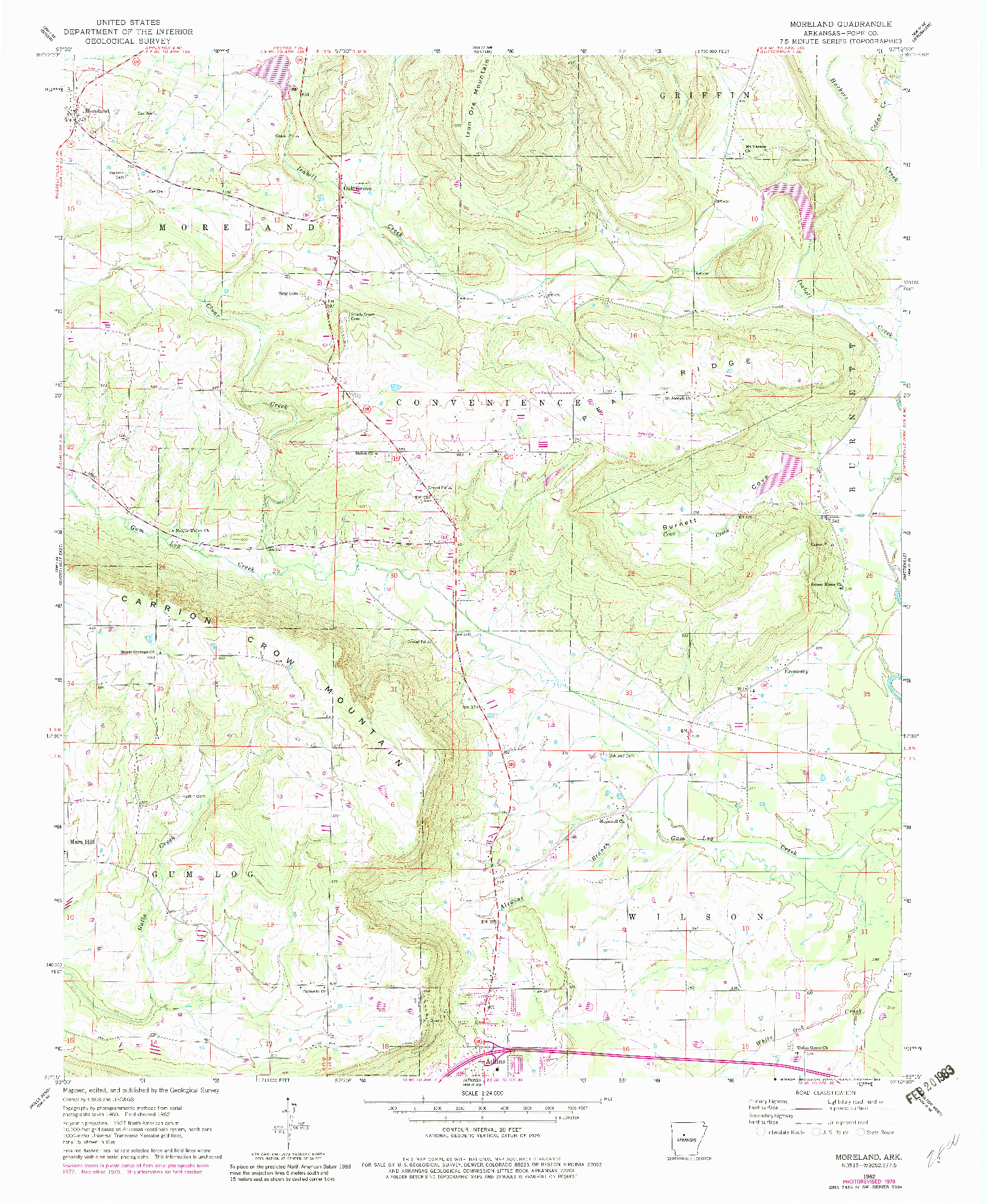 USGS 1:24000-SCALE QUADRANGLE FOR MORELAND, AR 1962