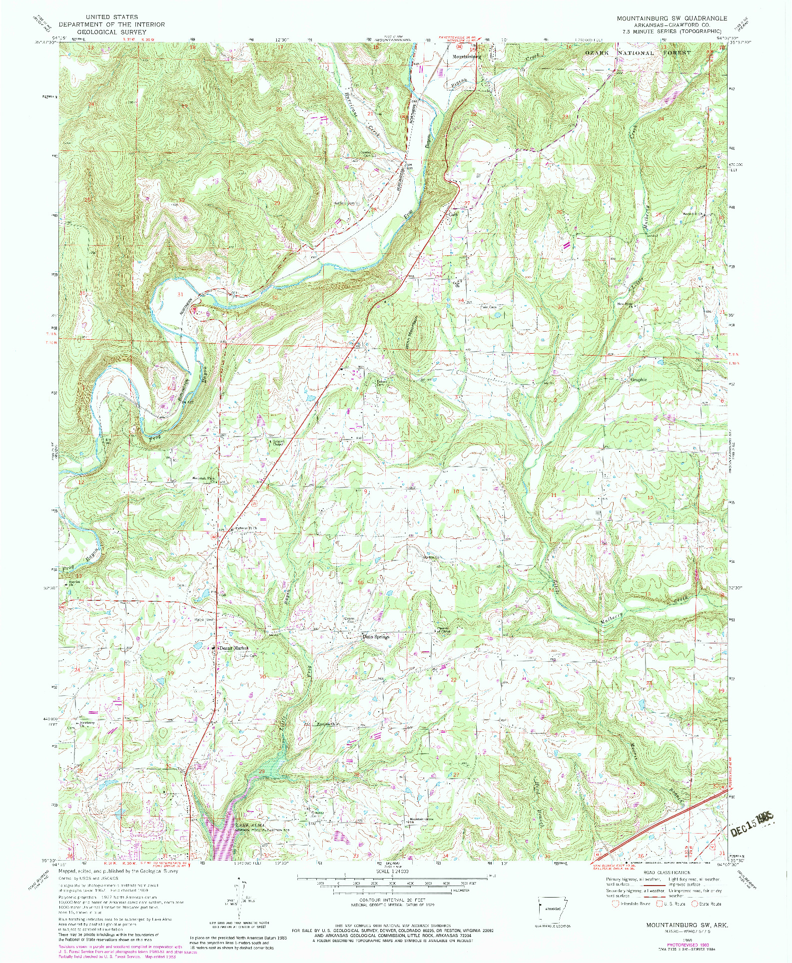 USGS 1:24000-SCALE QUADRANGLE FOR MOUNTAINBURG SW, AR 1969