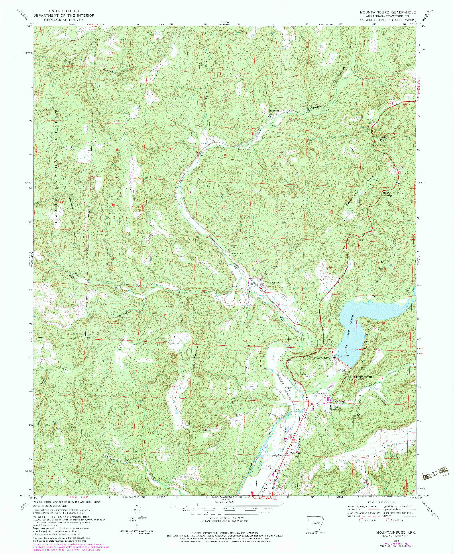 USGS 1:24000-SCALE QUADRANGLE FOR MOUNTAINBURG, AR 1969