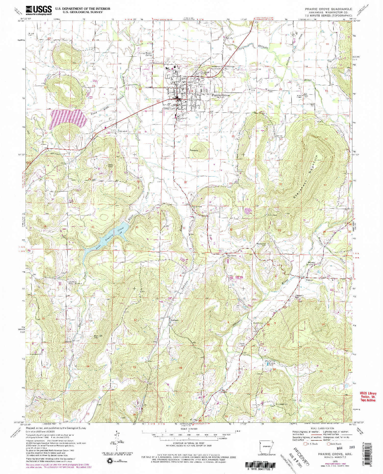 USGS 1:24000-SCALE QUADRANGLE FOR PRAIRIE GROVE, AR 1970