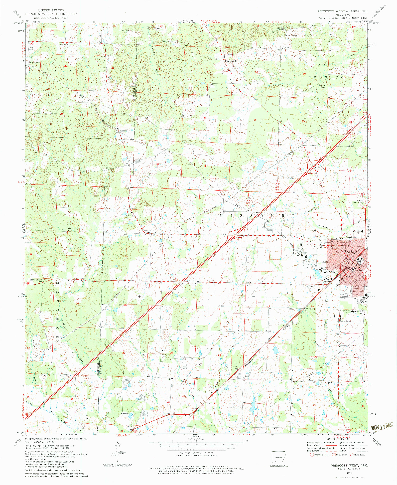 USGS 1:24000-SCALE QUADRANGLE FOR PRESCOTT WEST, AR 1970