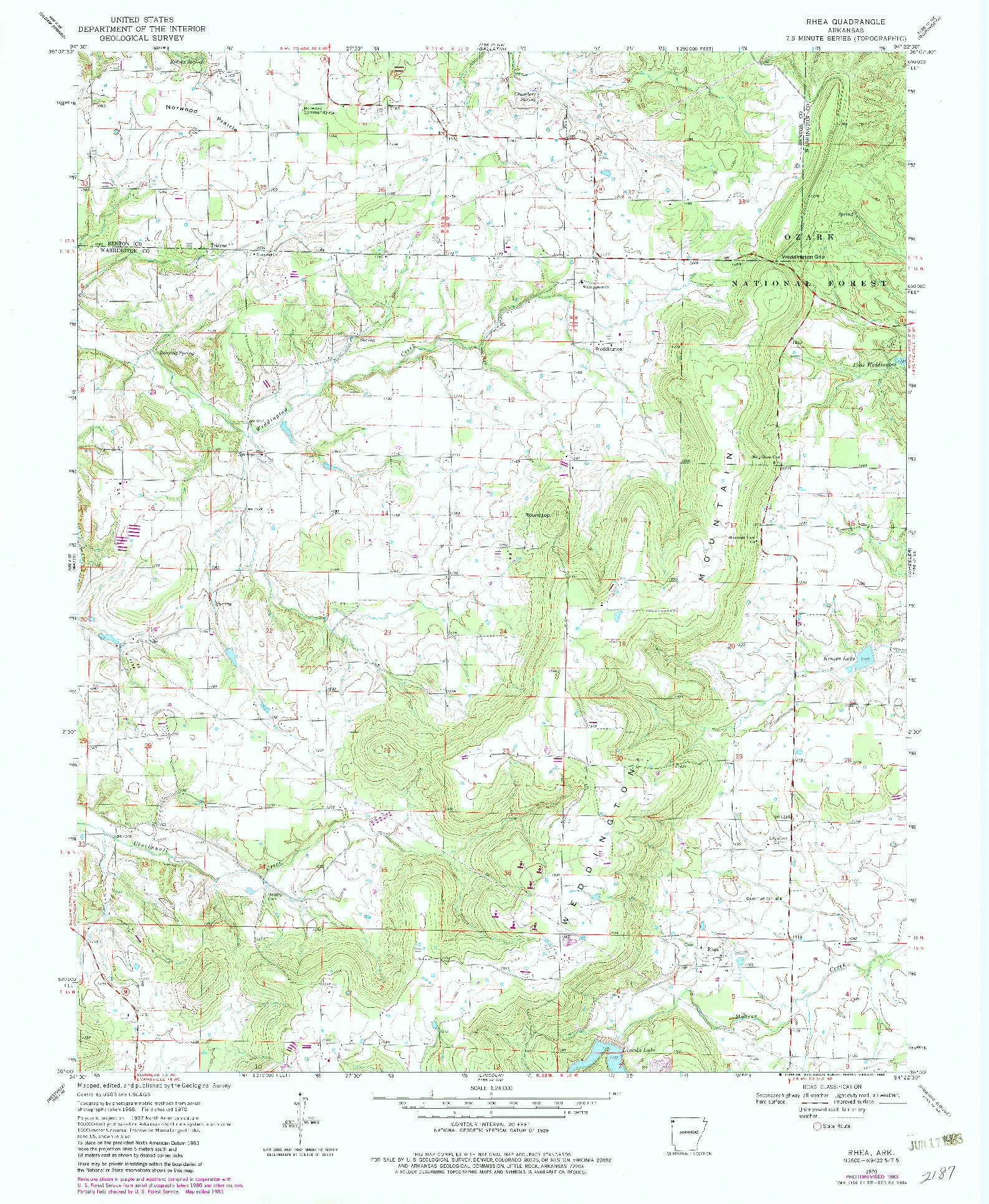 USGS 1:24000-SCALE QUADRANGLE FOR RHEA, AR 1970
