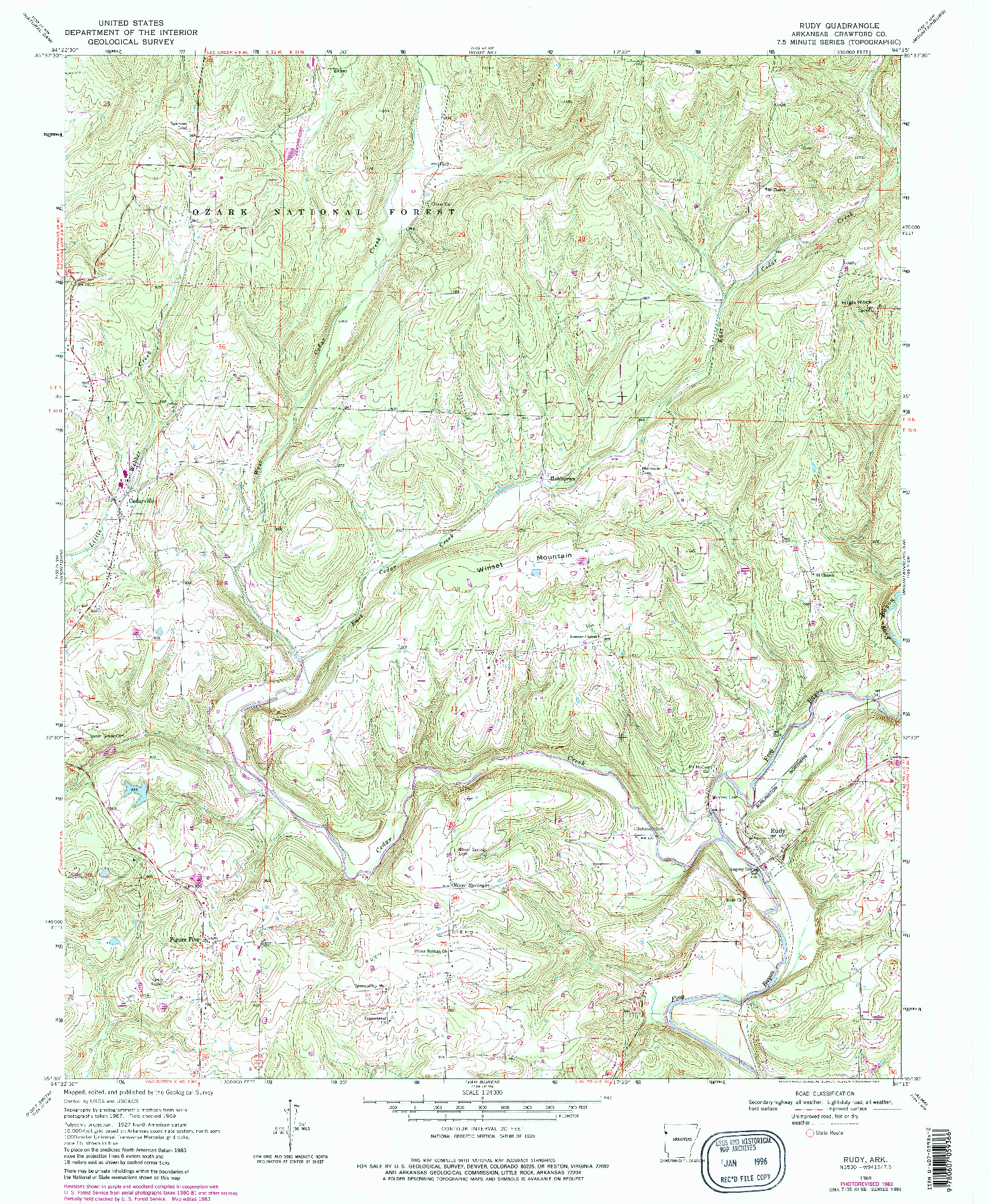 USGS 1:24000-SCALE QUADRANGLE FOR RUDY, AR 1969