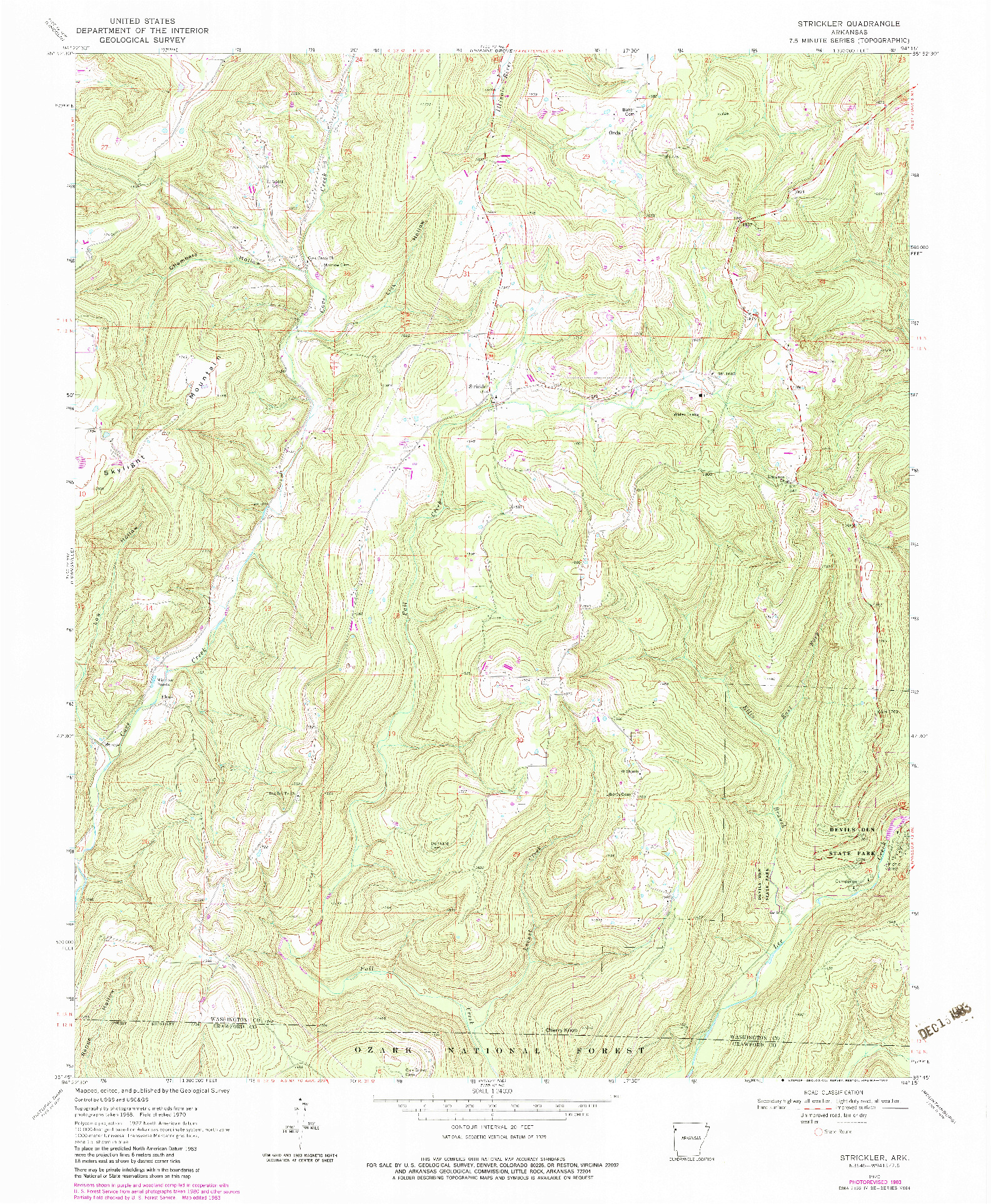 USGS 1:24000-SCALE QUADRANGLE FOR STRICKLER, AR 1970