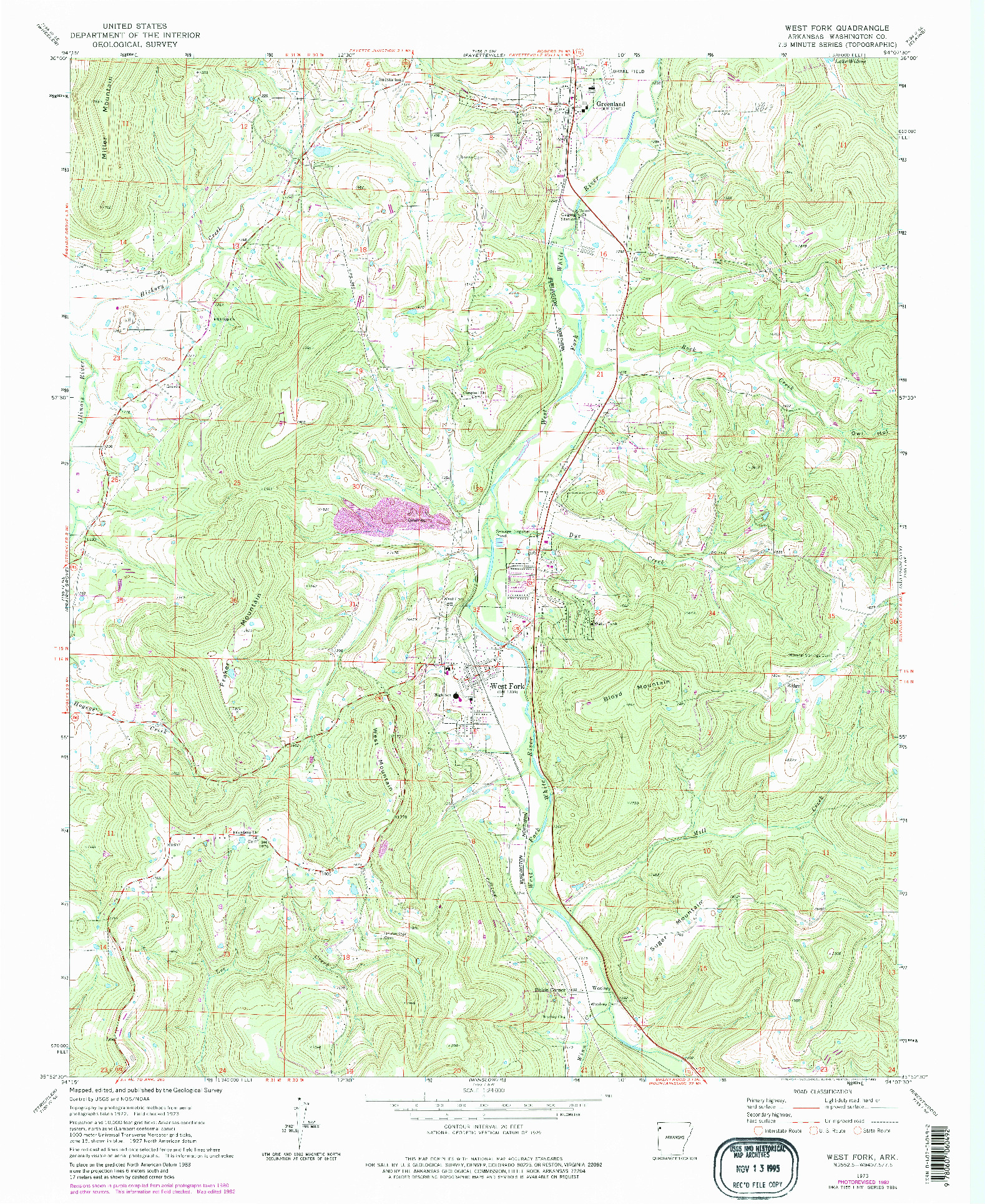 USGS 1:24000-SCALE QUADRANGLE FOR WEST FORK, AR 1973