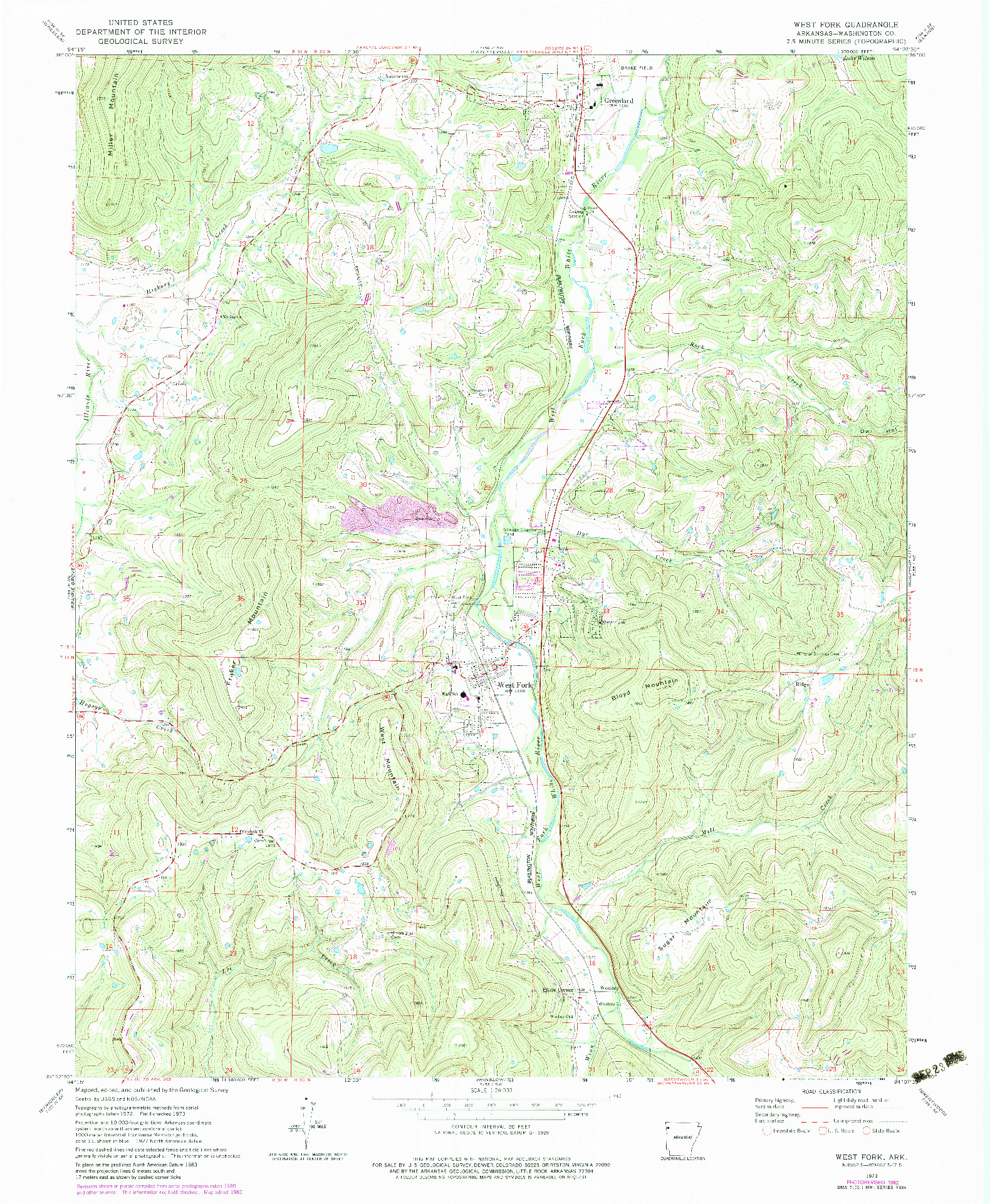 USGS 1:24000-SCALE QUADRANGLE FOR WEST FORK, AR 1973