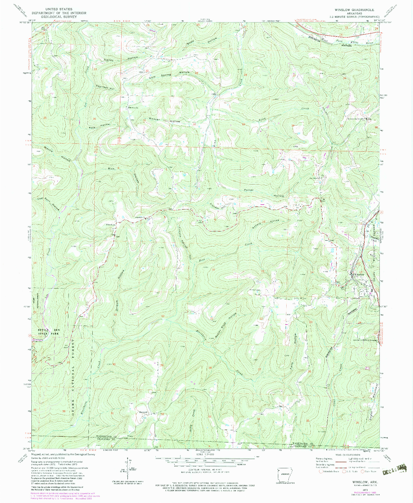 USGS 1:24000-SCALE QUADRANGLE FOR WINSLOW, AR 1973