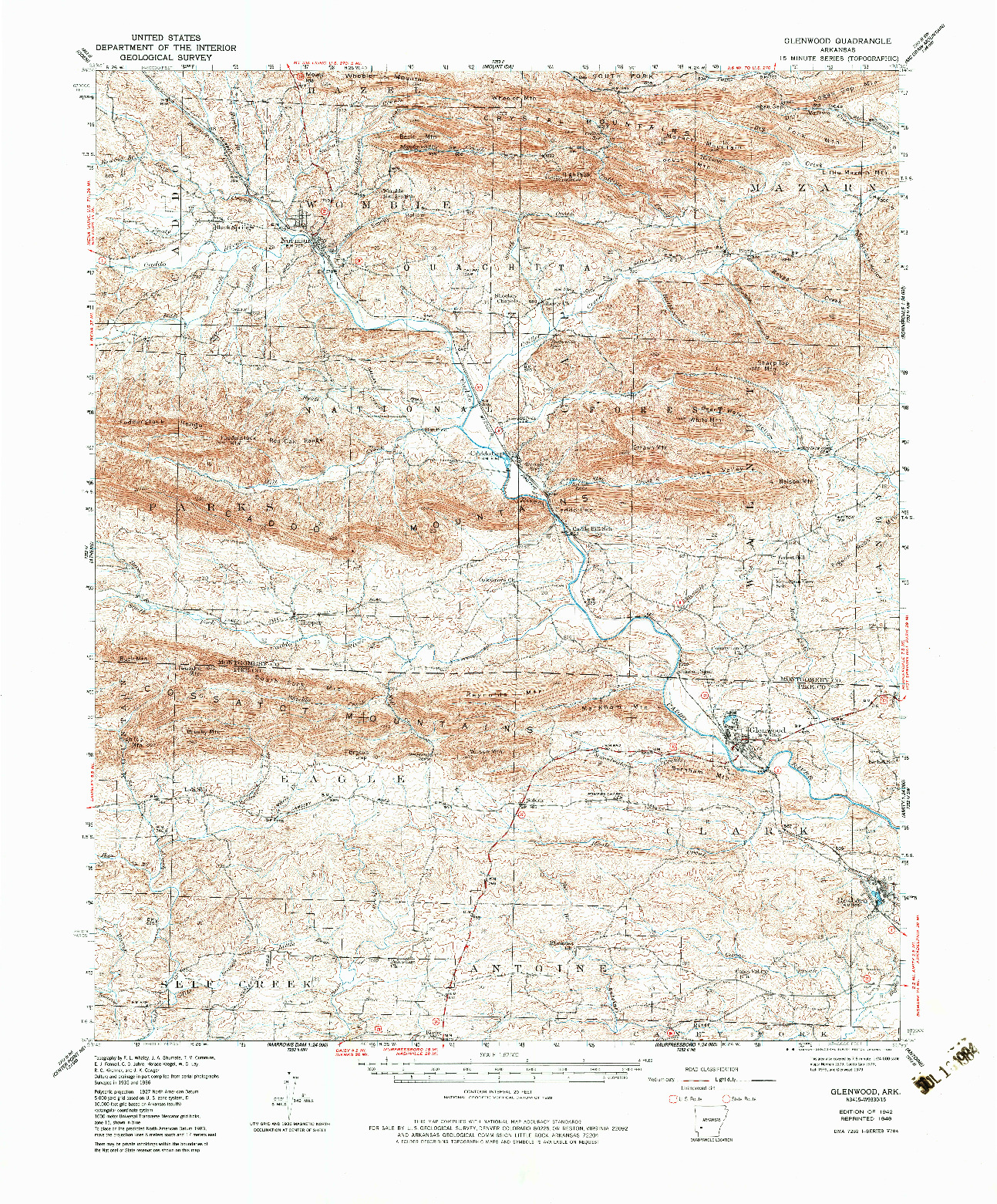 USGS 1:62500-SCALE QUADRANGLE FOR GLENWOOD, AR 1949
