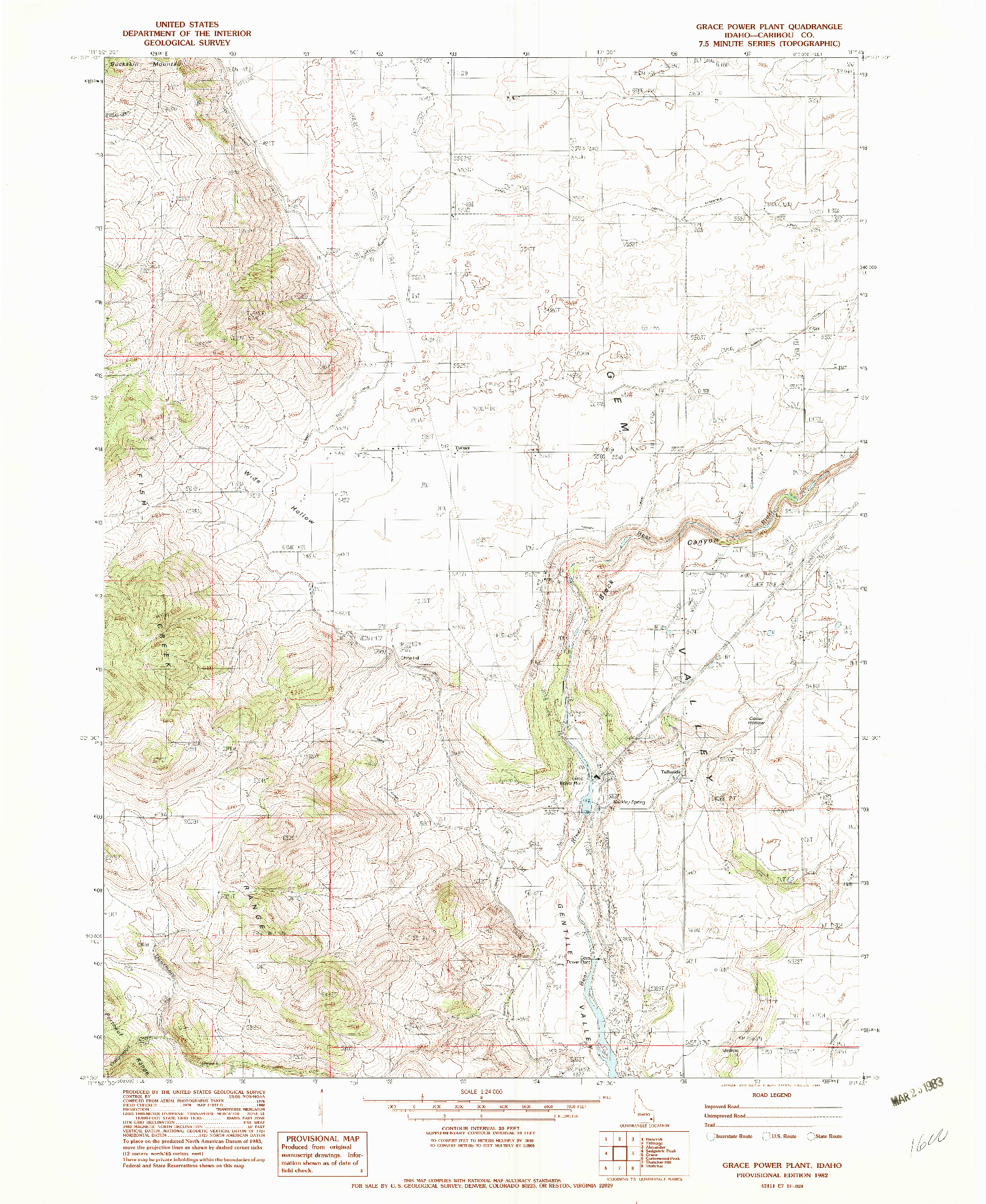 USGS 1:24000-SCALE QUADRANGLE FOR GRACE POWER PLANT, ID 1982