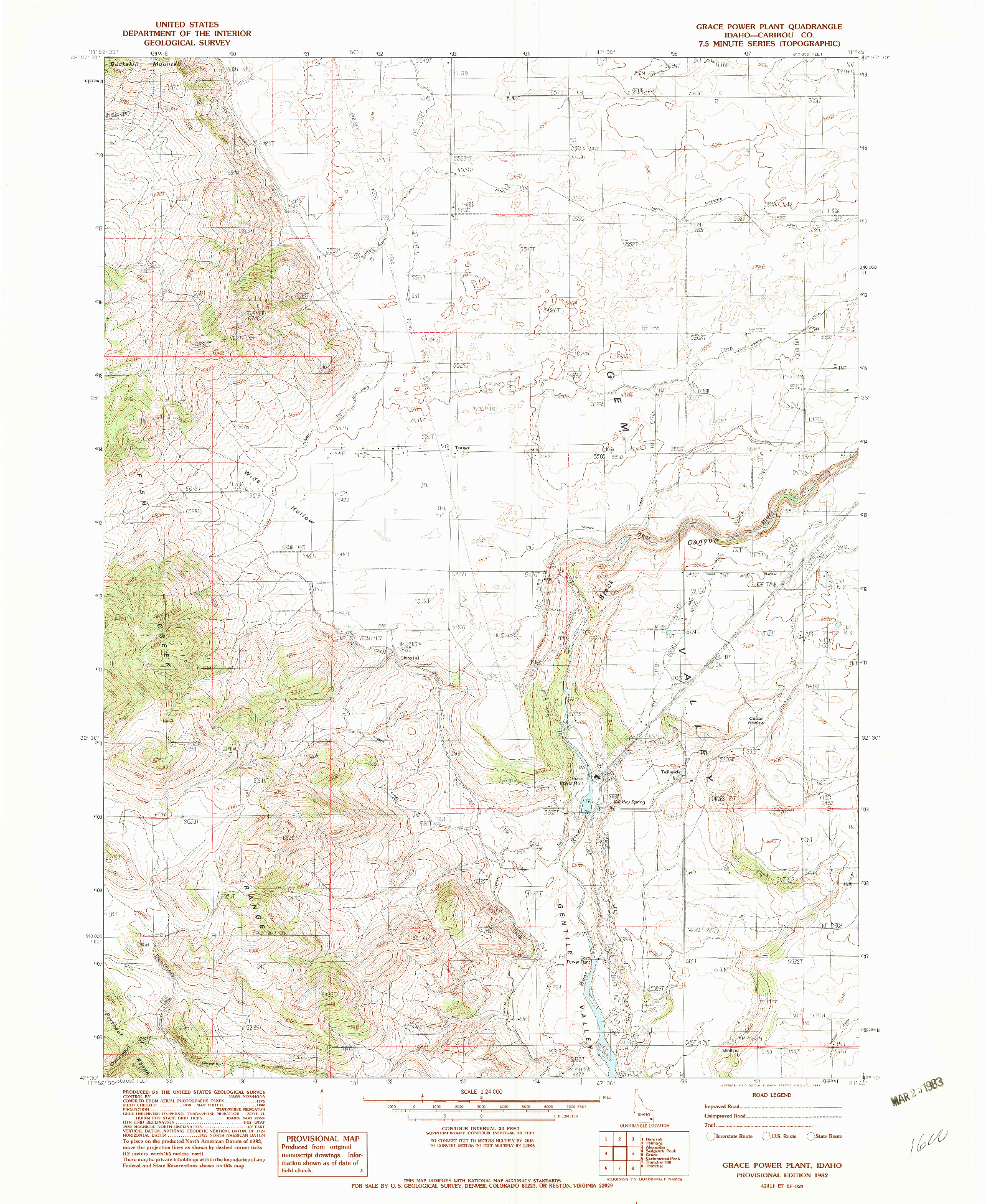 USGS 1:24000-SCALE QUADRANGLE FOR GRACE POWER PLANT, ID 1982