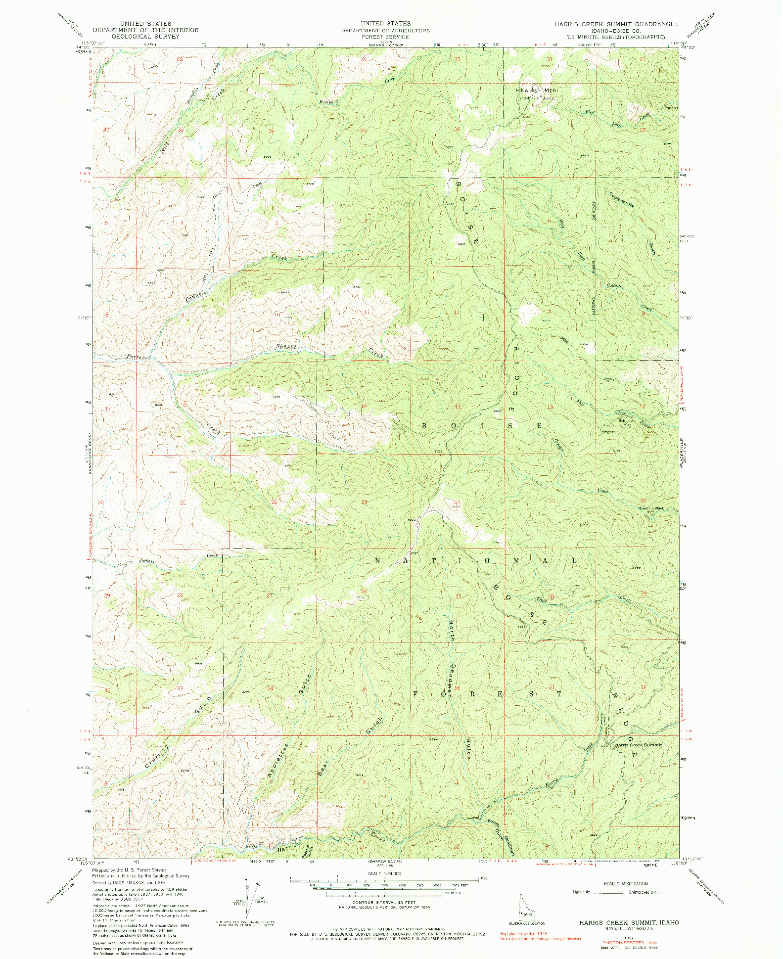 USGS 1:24000-SCALE QUADRANGLE FOR HARRIS CREEK SUMMIT, ID 1957