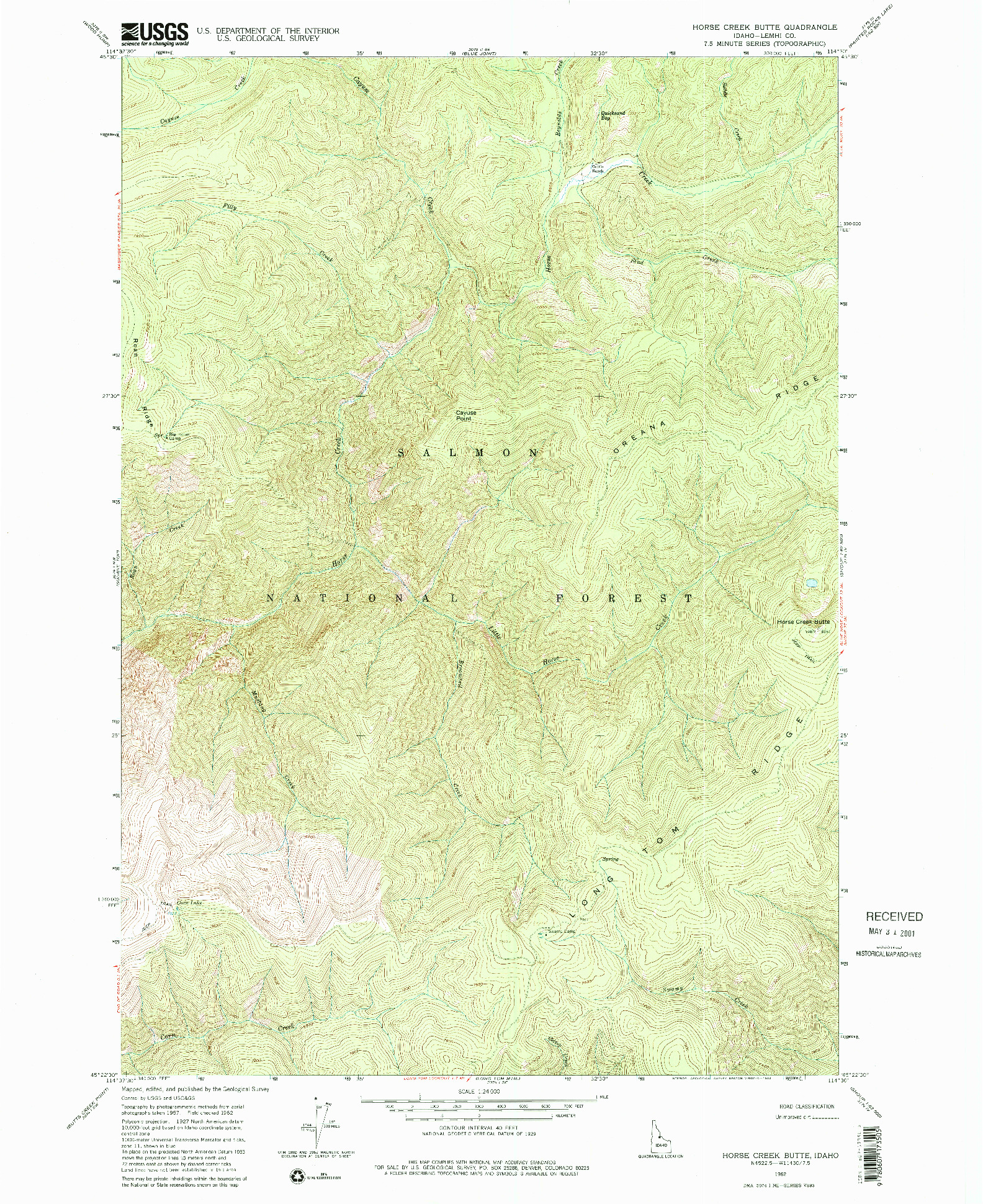 USGS 1:24000-SCALE QUADRANGLE FOR HORSE CREEK BUTTE, ID 1962