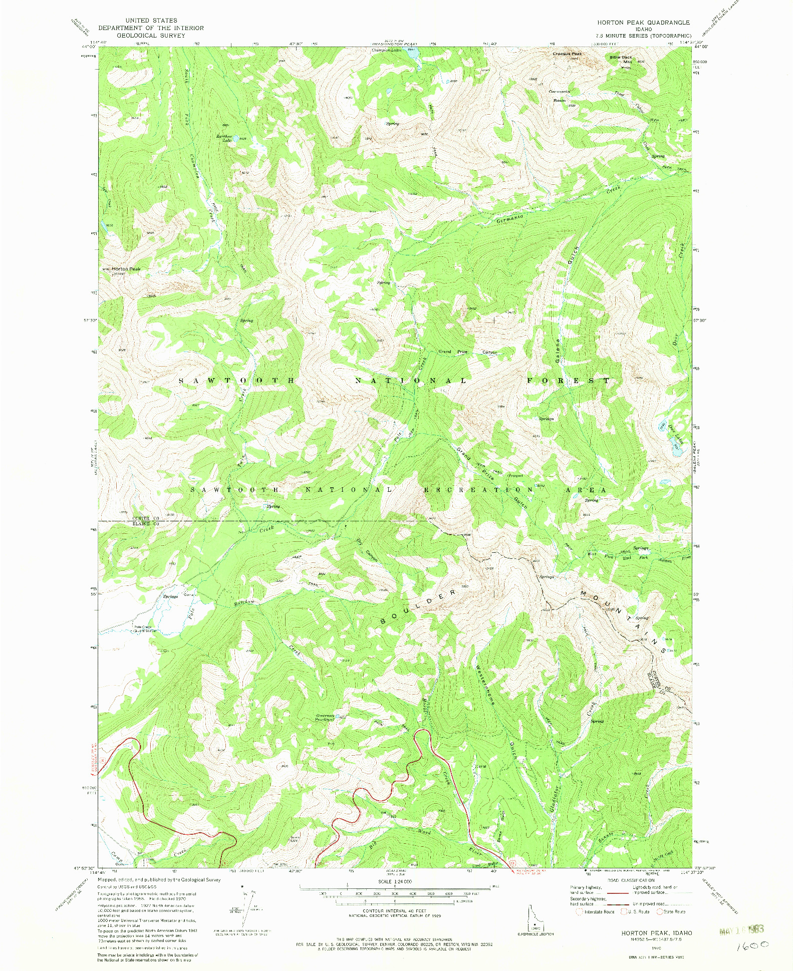 USGS 1:24000-SCALE QUADRANGLE FOR HORTON PEAK, ID 1970