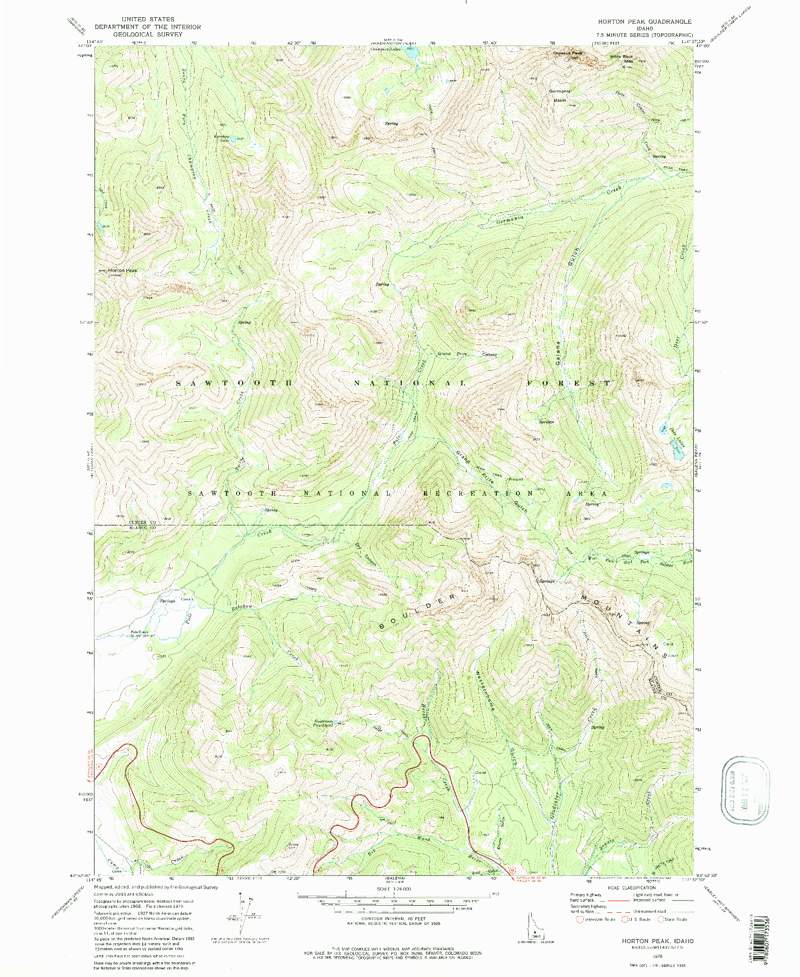 USGS 1:24000-SCALE QUADRANGLE FOR HORTON PEAK, ID 1970