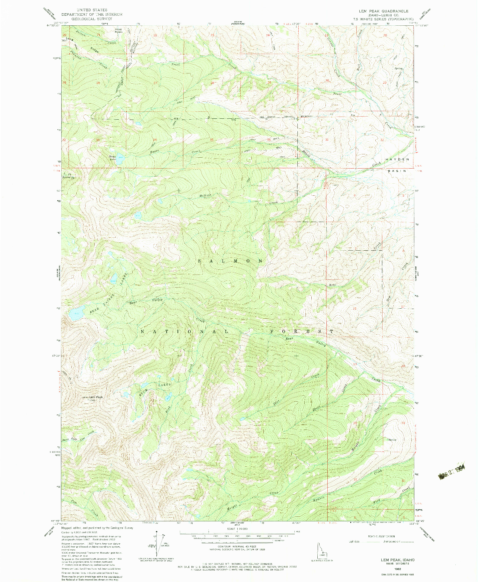 USGS 1:24000-SCALE QUADRANGLE FOR LEM PEAK, ID 1962