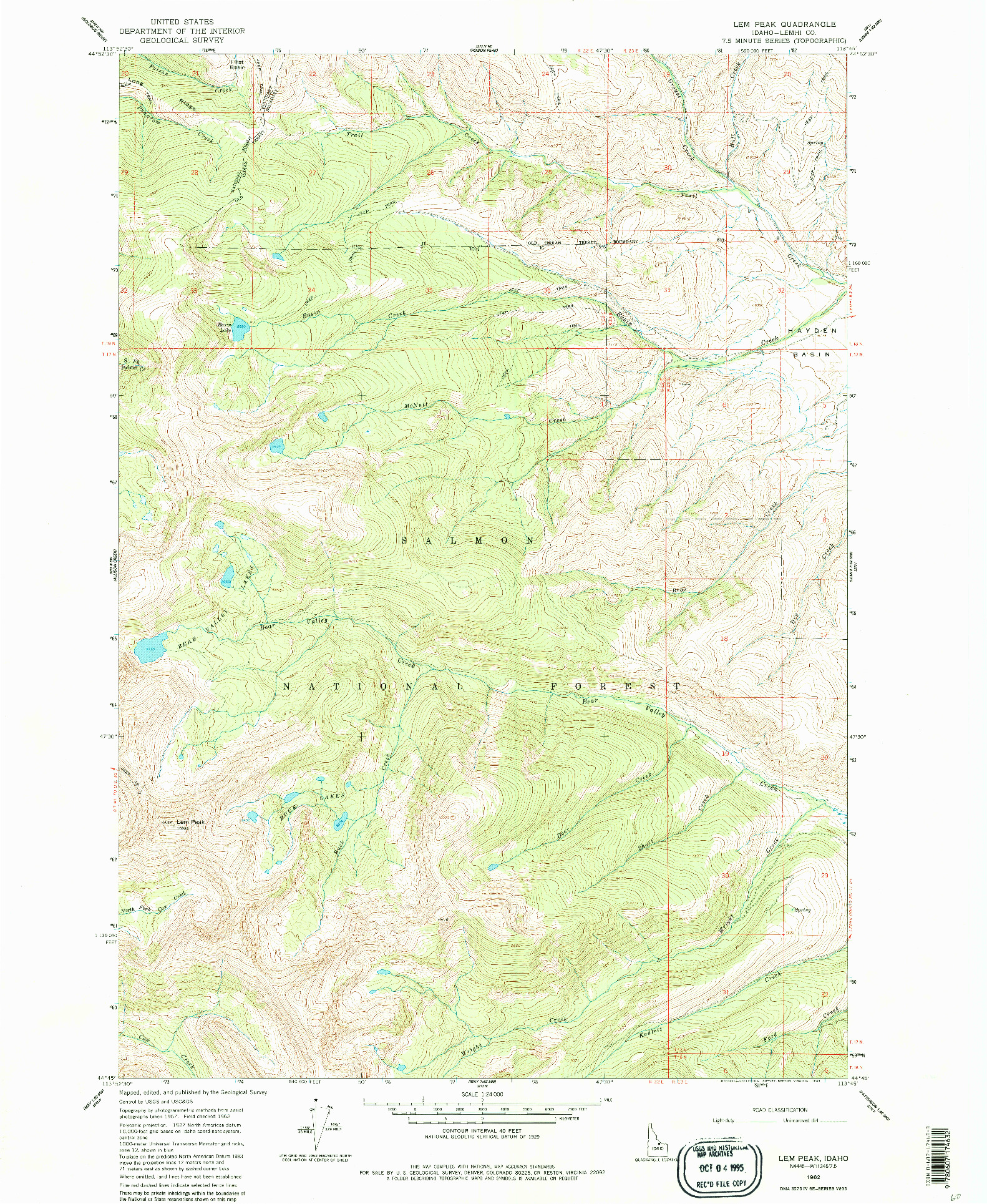 USGS 1:24000-SCALE QUADRANGLE FOR LEM PEAK, ID 1962