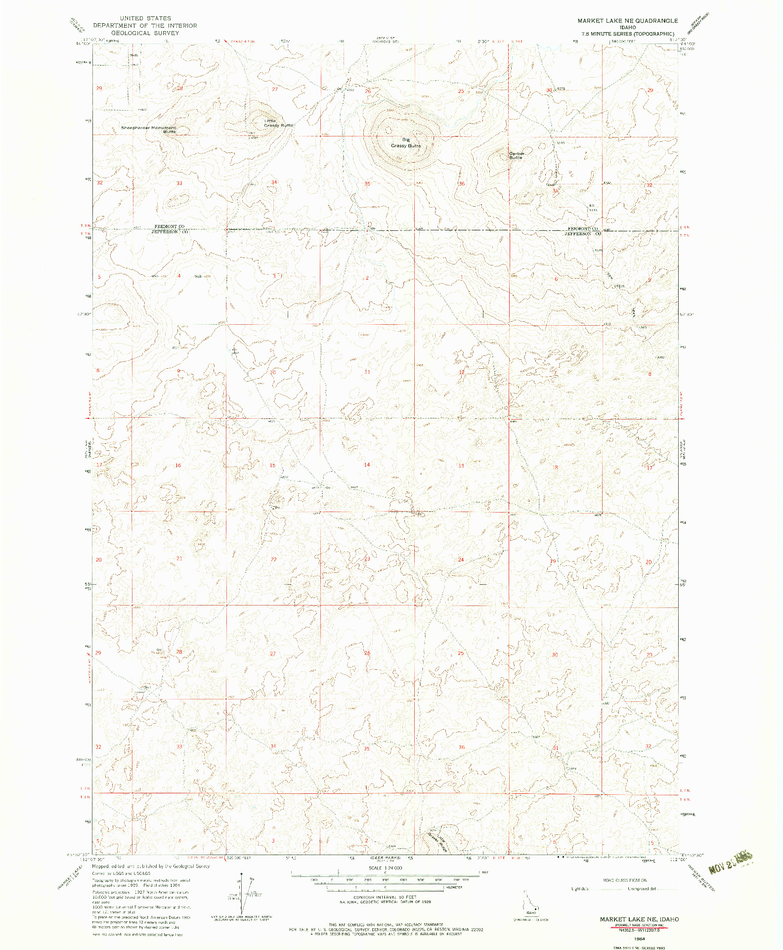 USGS 1:24000-SCALE QUADRANGLE FOR MARKET LAKE NE, ID 1964