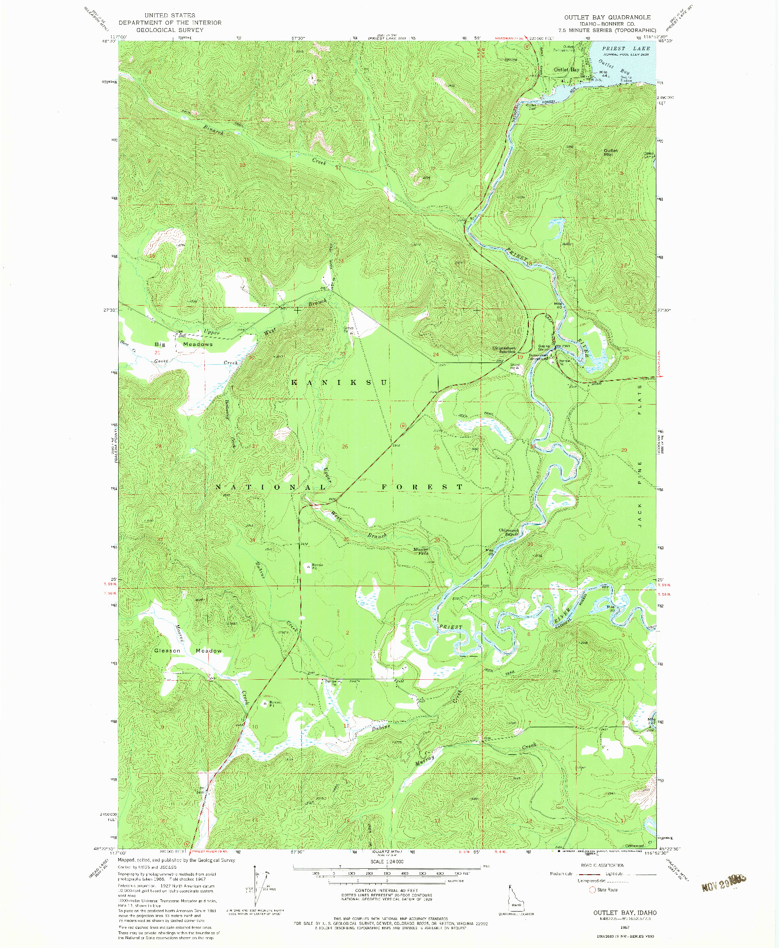 USGS 1:24000-SCALE QUADRANGLE FOR OUTLET BAY, ID 1967