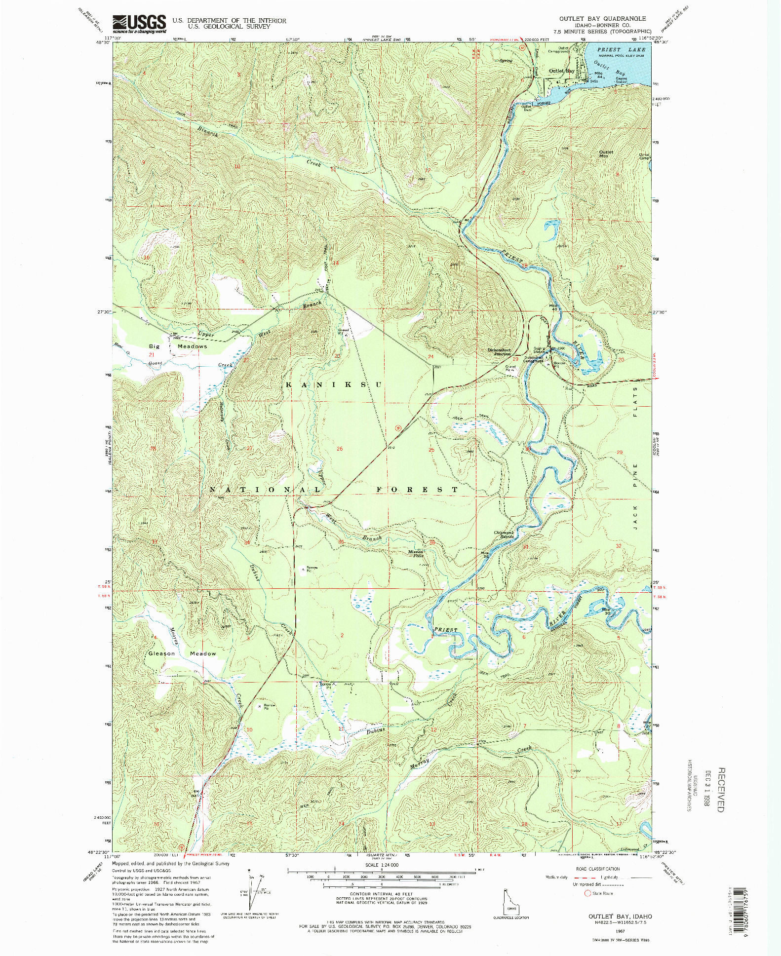 USGS 1:24000-SCALE QUADRANGLE FOR OUTLET BAY, ID 1967