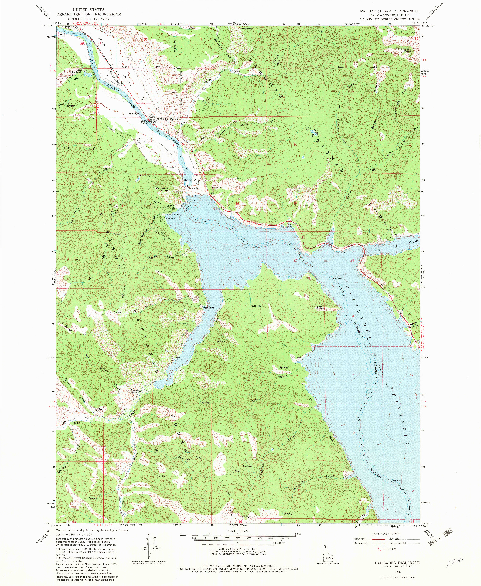 USGS 1:24000-SCALE QUADRANGLE FOR PALISADES DAM, ID 1966