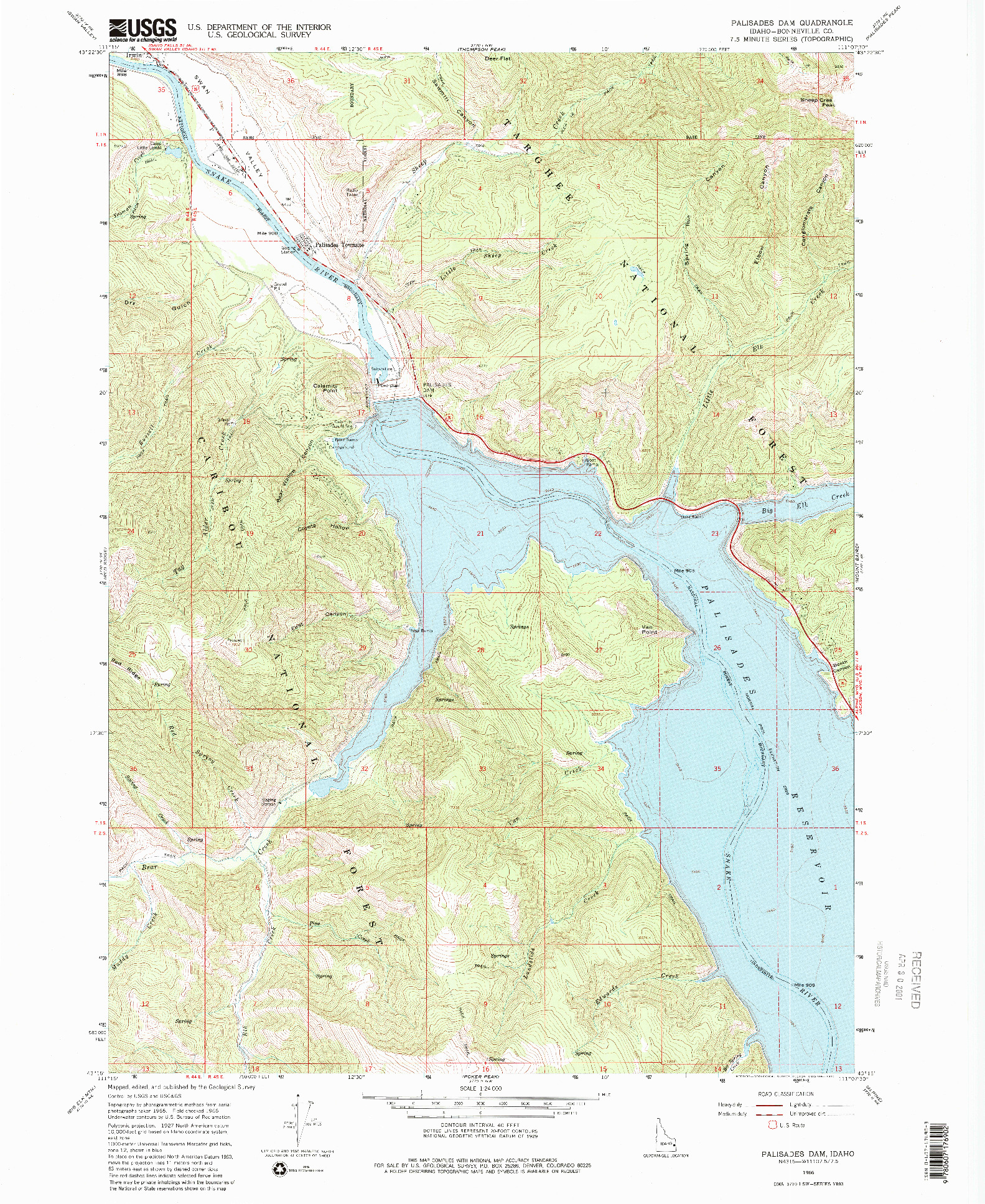 USGS 1:24000-SCALE QUADRANGLE FOR PALISADES DAM, ID 1966