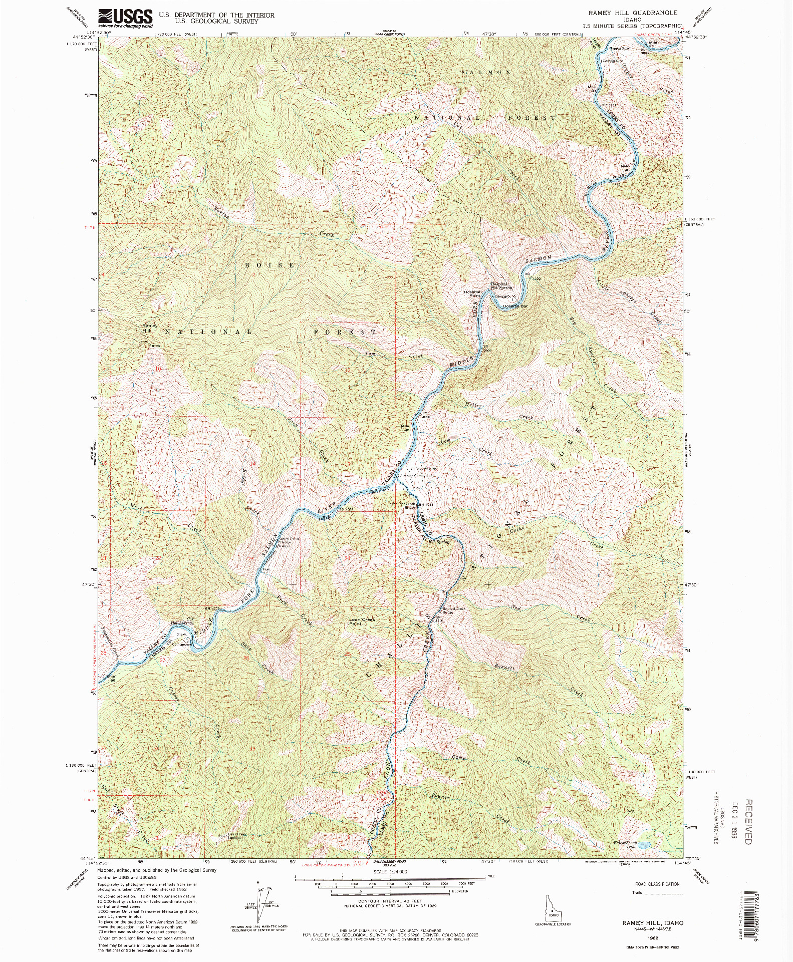 USGS 1:24000-SCALE QUADRANGLE FOR RAMEY HILL, ID 1962