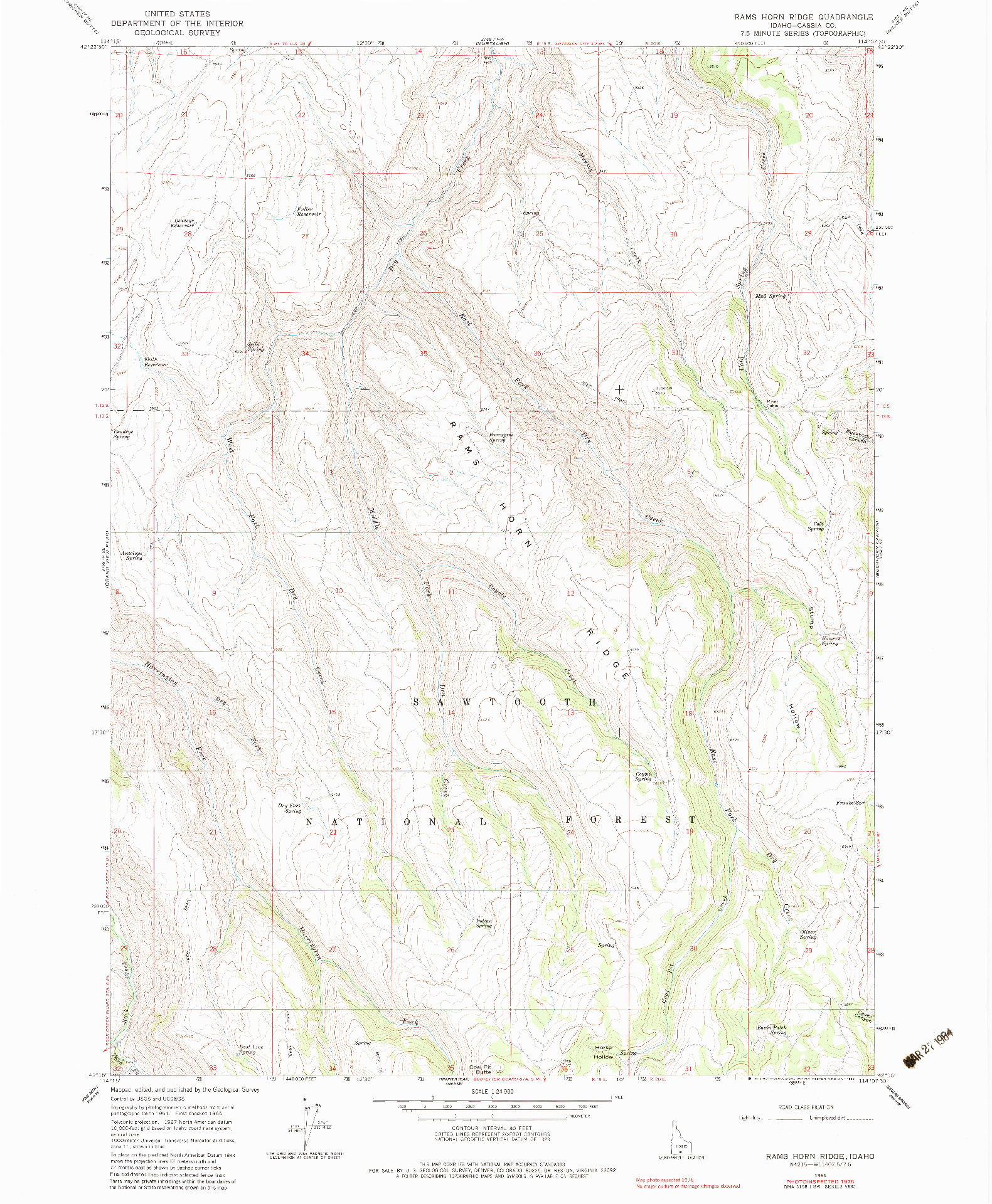 USGS 1:24000-SCALE QUADRANGLE FOR RAMS HORN RIDGE, ID 1965