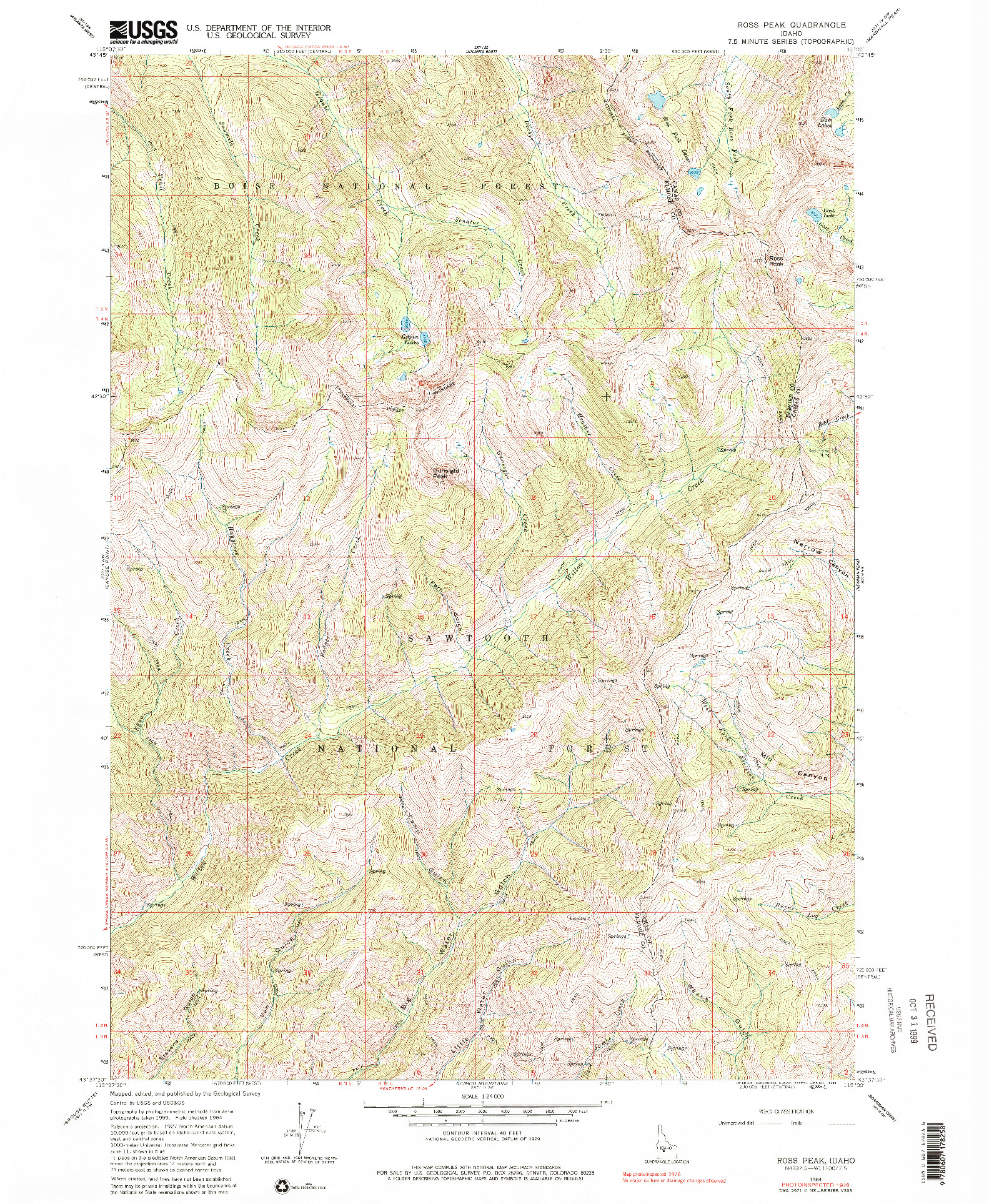 USGS 1:24000-SCALE QUADRANGLE FOR ROSS PEAK, ID 1964