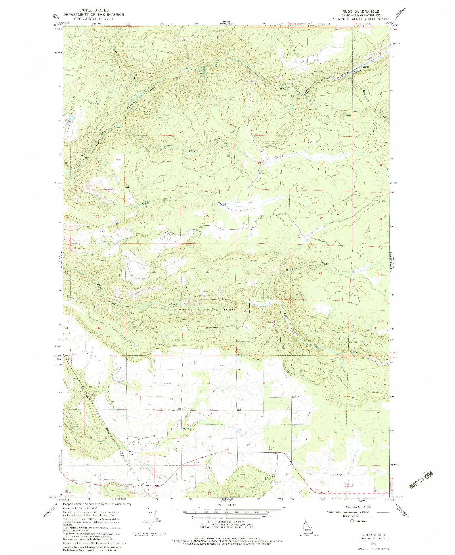 USGS 1:24000-SCALE QUADRANGLE FOR RUDO, ID 1967